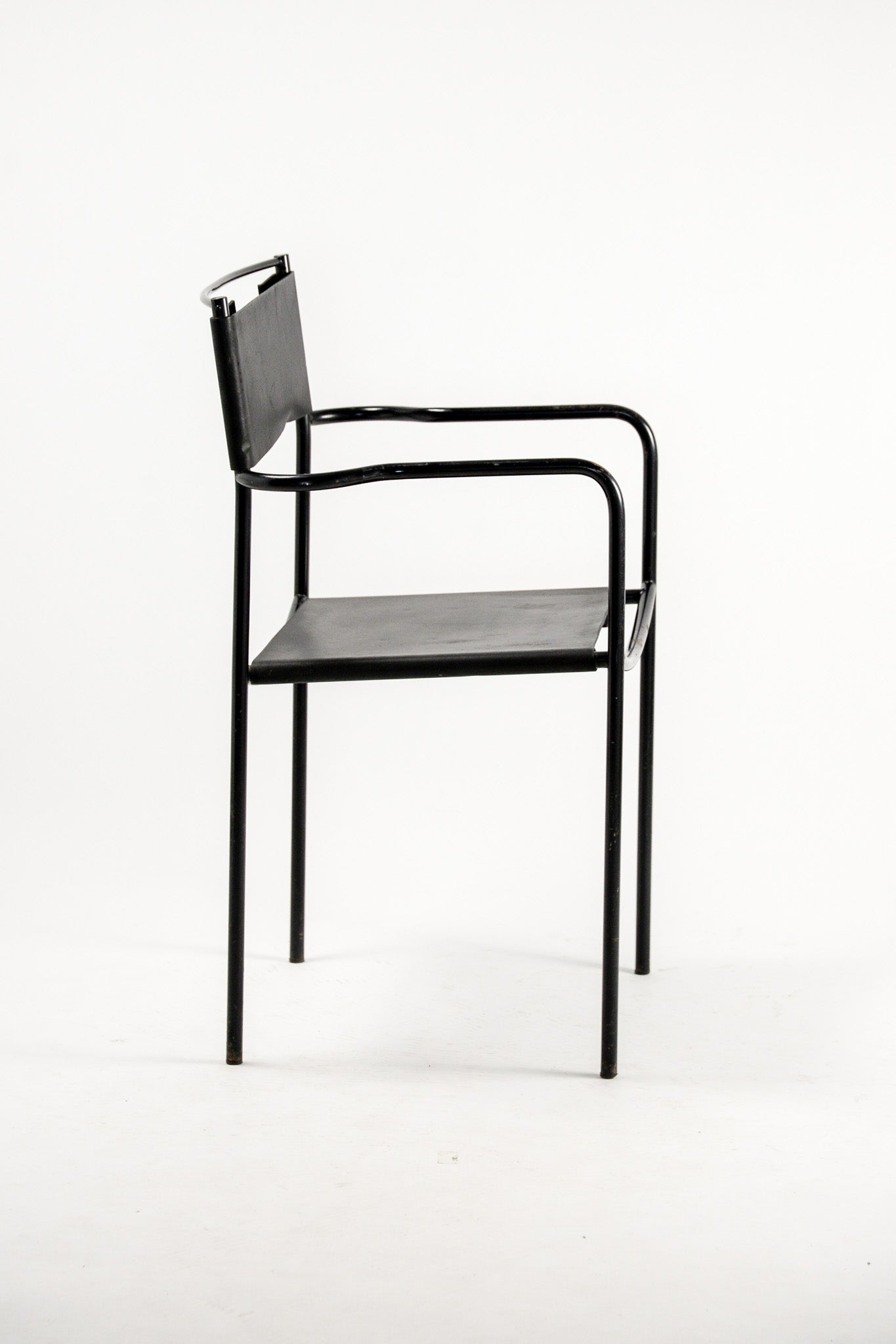 Black Leather Metal Armchair / 黒レザー メタルアームチェア