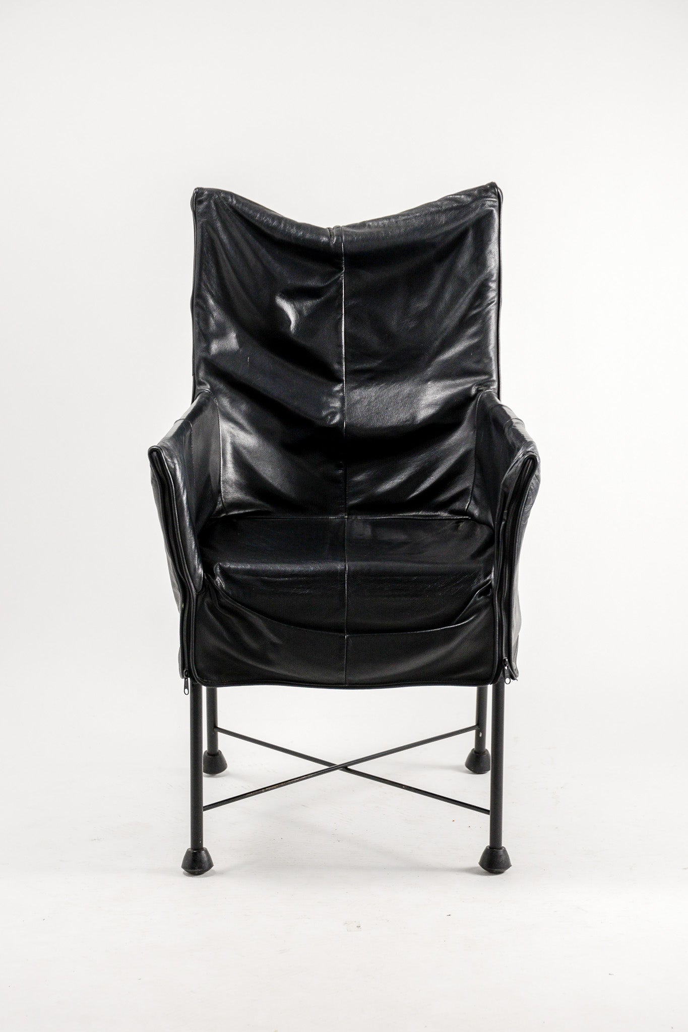 Vintage Black Leather Zipper Chair / ヴィンテージ ブラックレザー ジッパーチェア