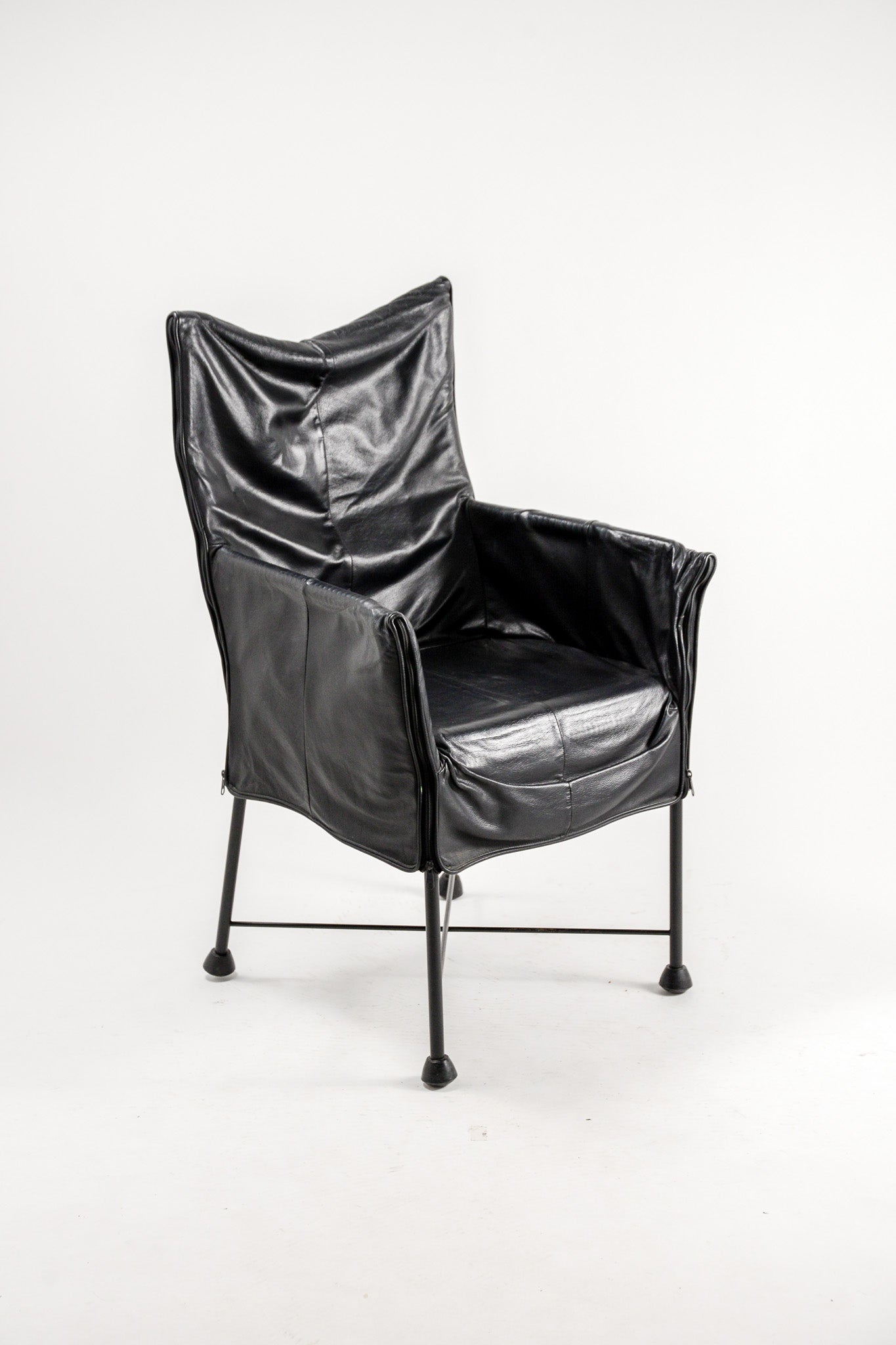 Vintage Black Leather Zipper Chair / ヴィンテージ ブラックレザー ジッパーチェア