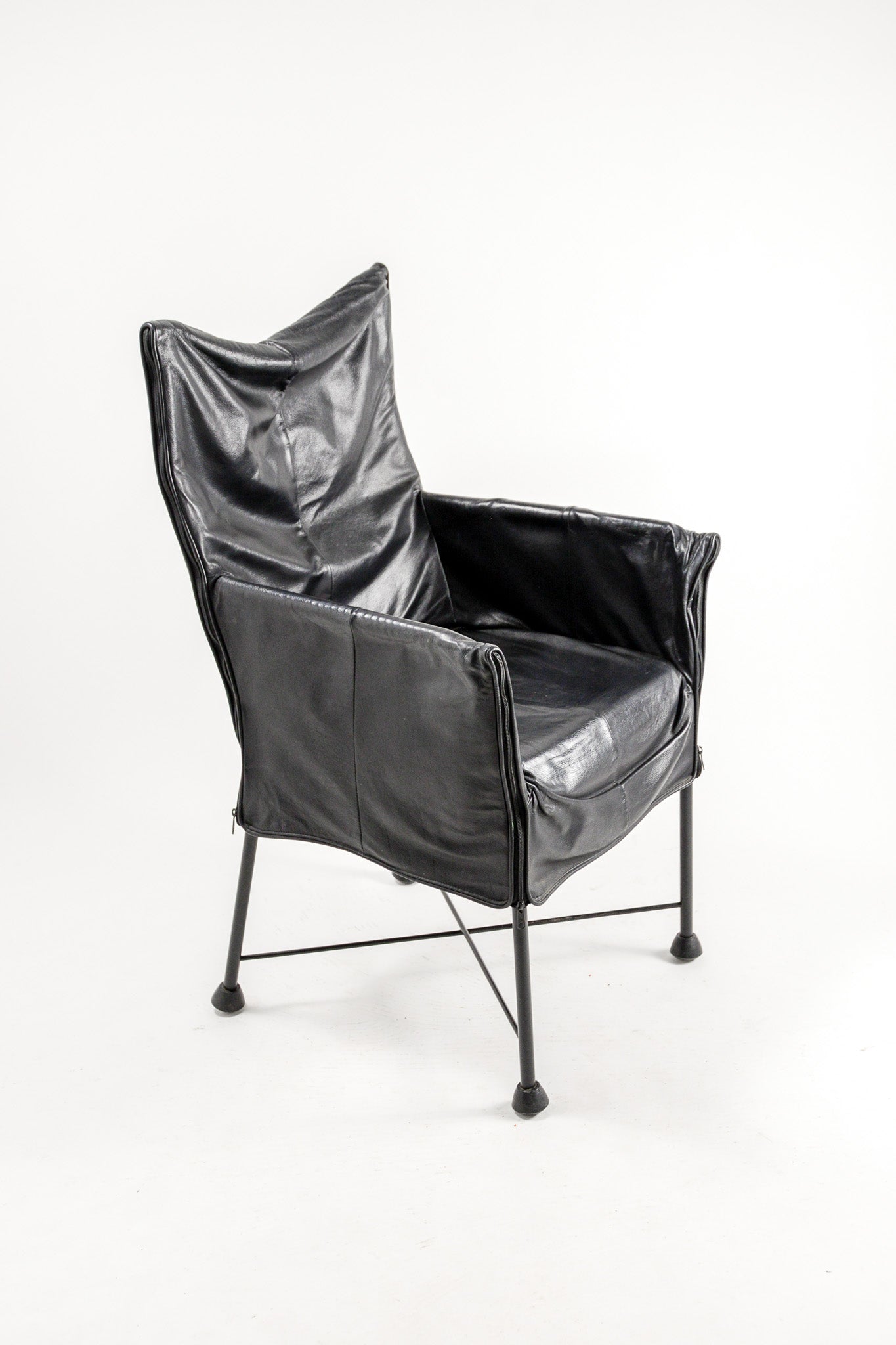 Vintage Black Leather Zipper Chair / ヴィンテージ ブラックレザー ジッパーチェア