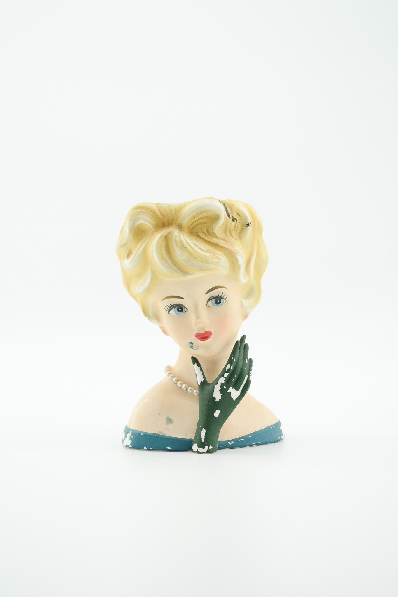Ceramic Woman Figurine with Glove / 女性 陶器のオブジェ（グローブ付き）