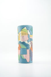 Cylindrical Art Pottery Vase with Abstract Motif / 抽象図案 シリンダー花瓶