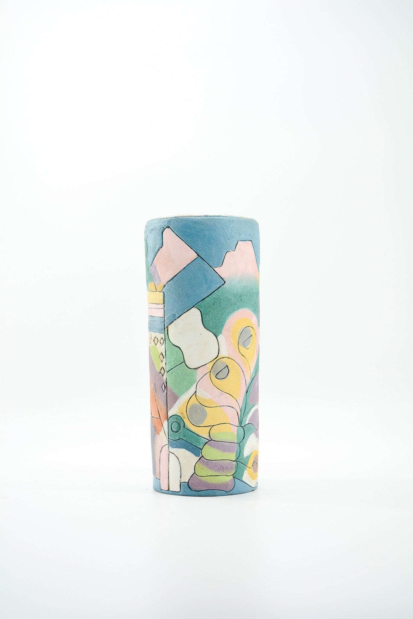 Cylindrical Art Pottery Vase with Abstract Motif / 抽象図案 シリンダー花瓶