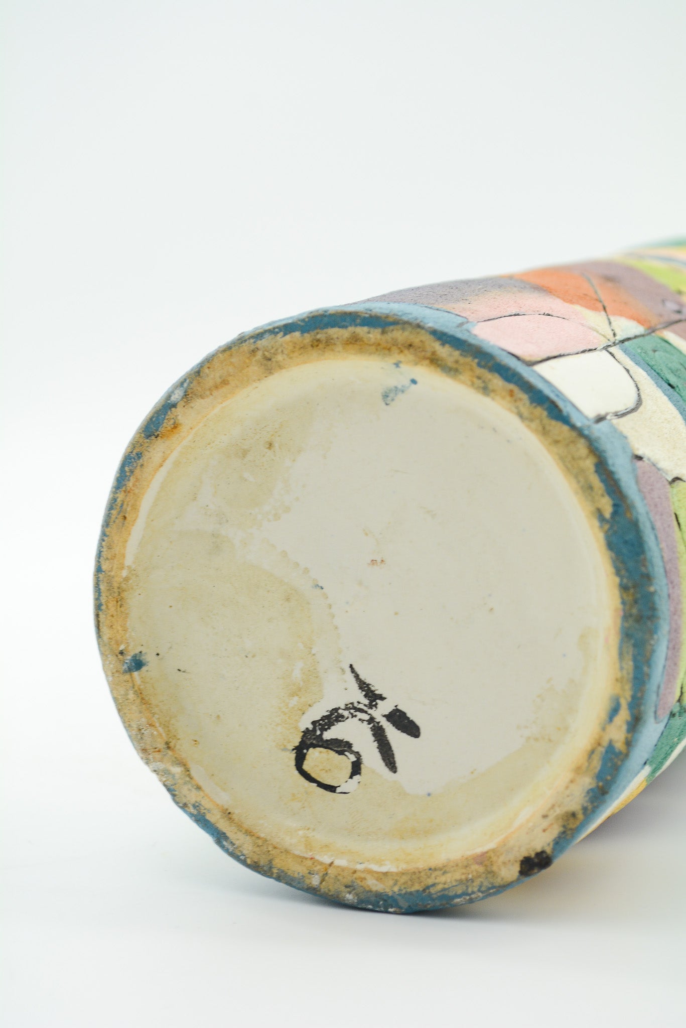 Cylindrical Art Pottery Vase with Abstract Motif / 抽象図案 シリンダー花瓶