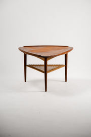 Triangular Coffee Table with Cane Shelf by Johannes Andersen / ヨハネス・アンデルセン 三角形コーヒーテーブル（ラタン棚付き）
