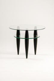 3-Legged Double-Tier Glass Top Side Table / ガラス天板 3本脚 サイドテーブル