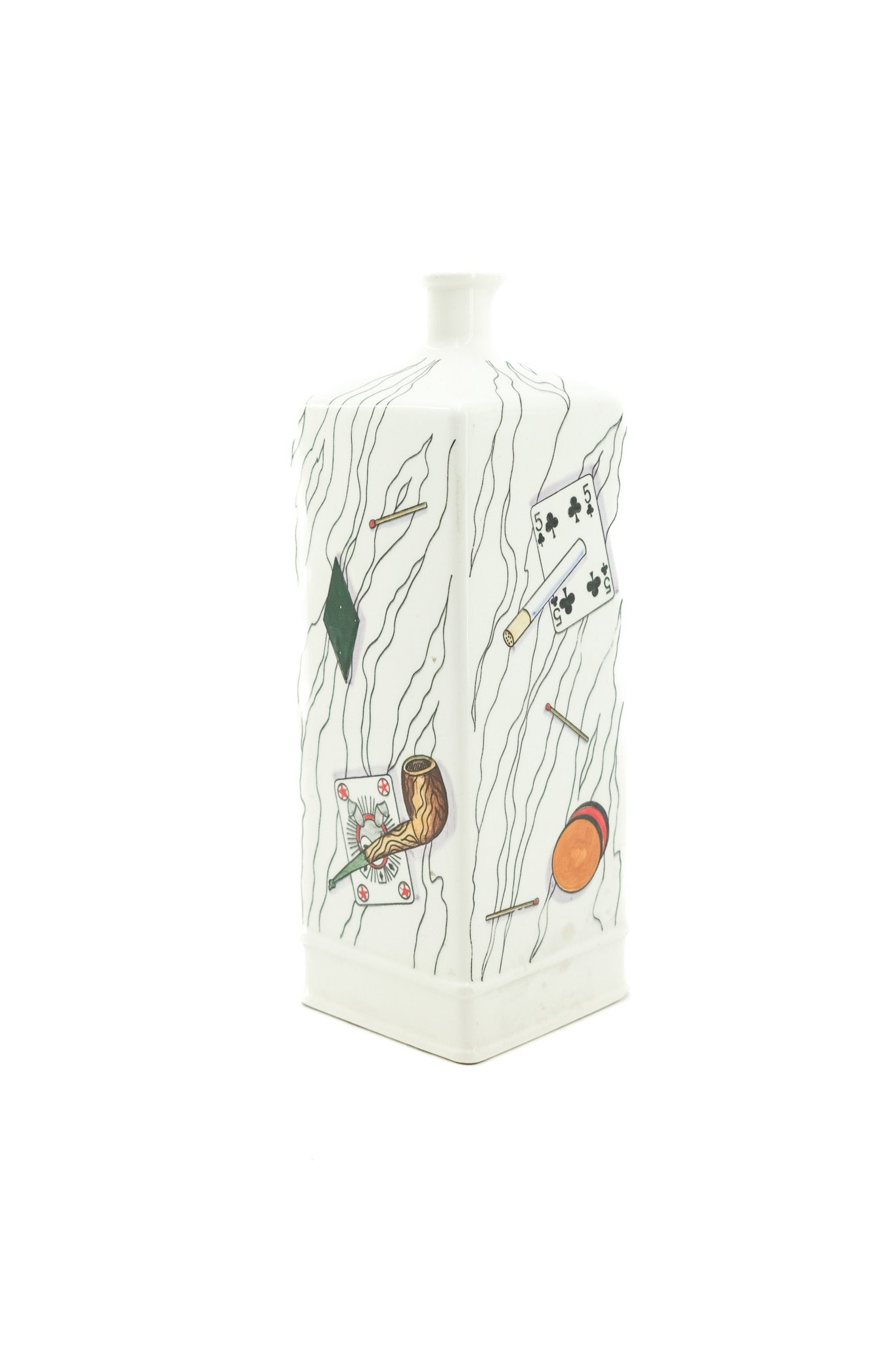 Ceramic Bottle with Card and Pipe Illustration / ポーカーイラストの陶器ボトル