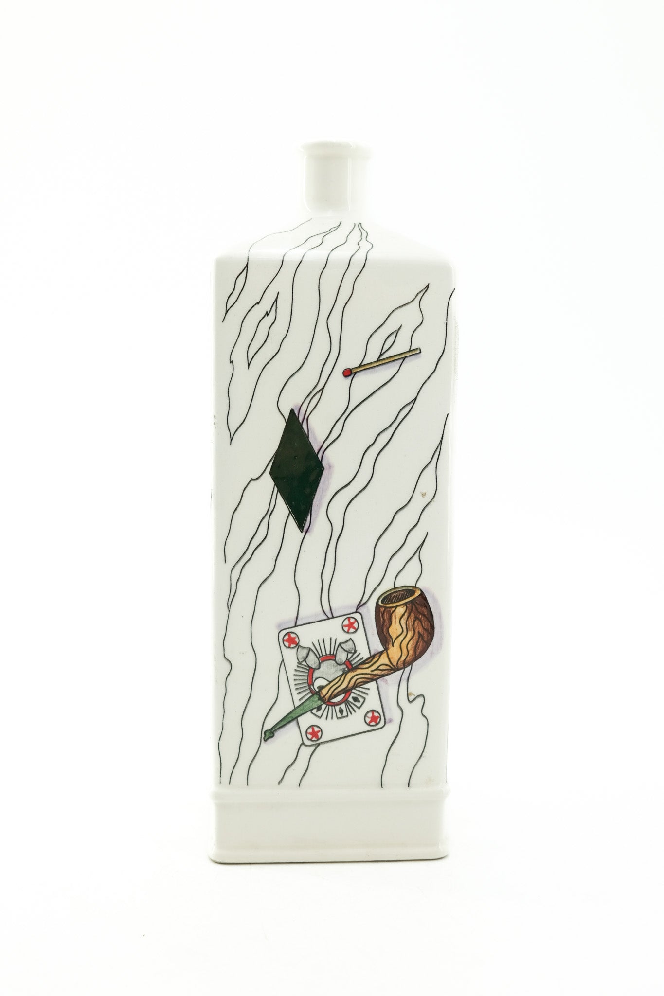 Ceramic Bottle with Card and Pipe Illustration / ポーカーイラストの陶器ボトル