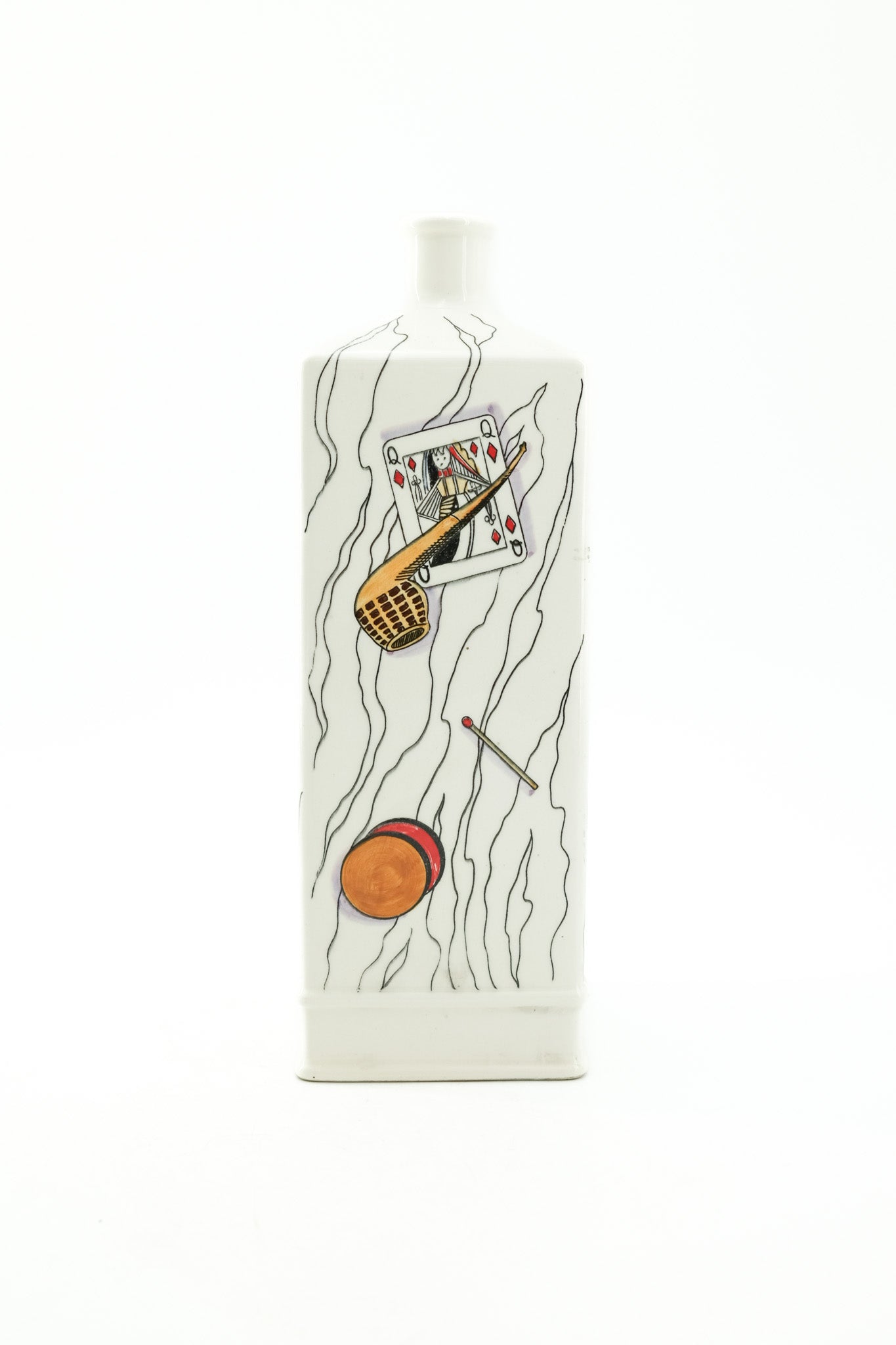 Ceramic Bottle with Card and Pipe Illustration / ポーカーイラストの陶器ボトル