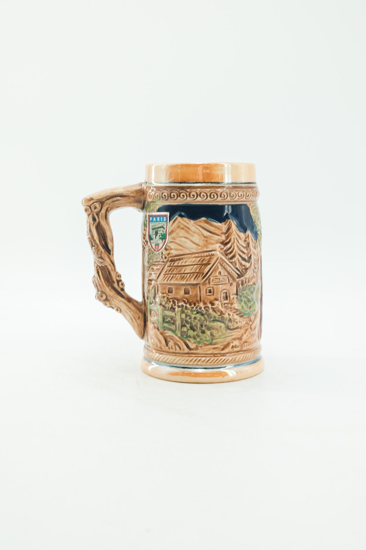 Vintage Beer Stein Mug with Paris Sticker / ヴィンテージ ビアジョッキ型マグカップ（パリステッカー）