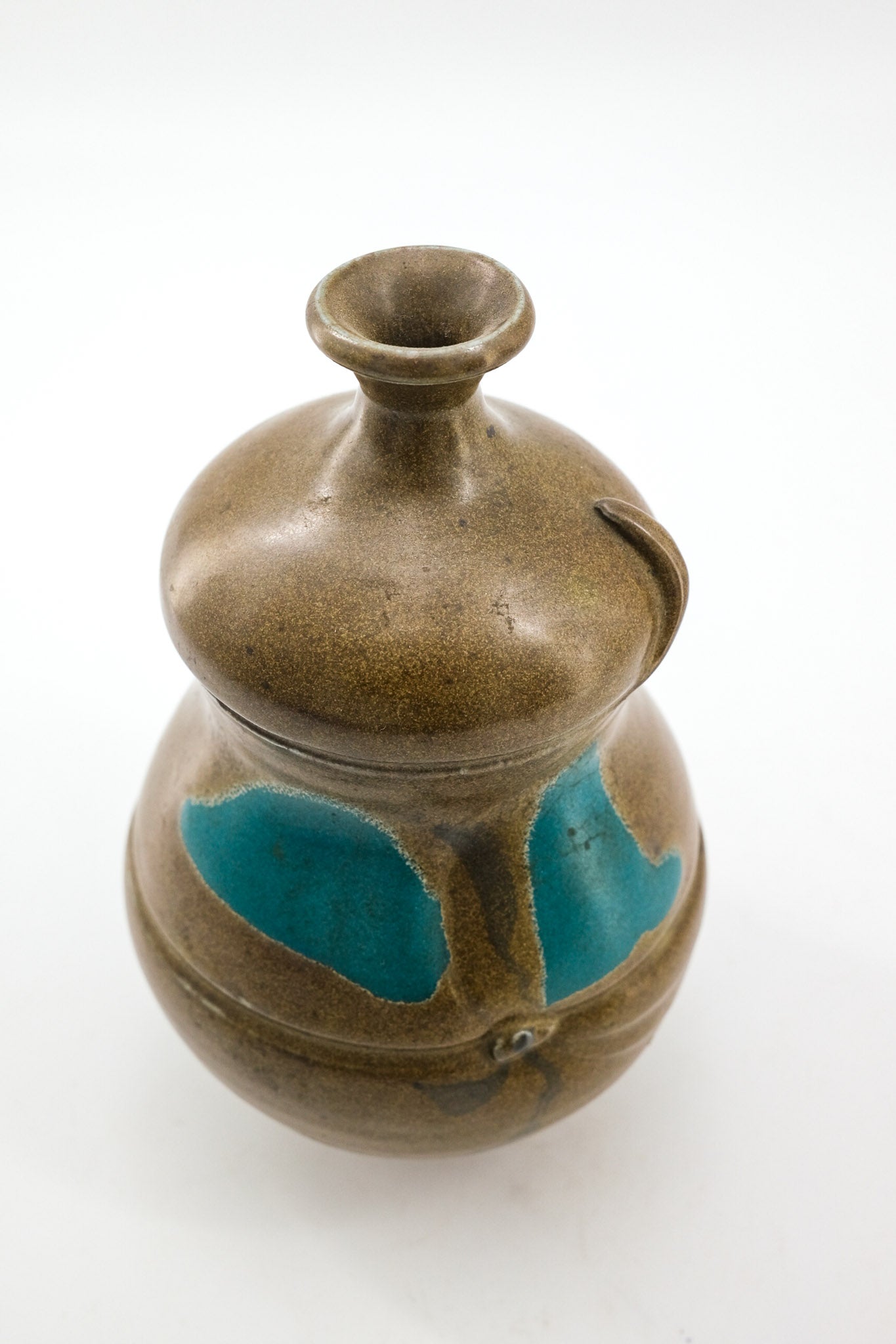 Pottery Jar with Turquoise Glaze / ターコイズ釉薬の陶器ジャー