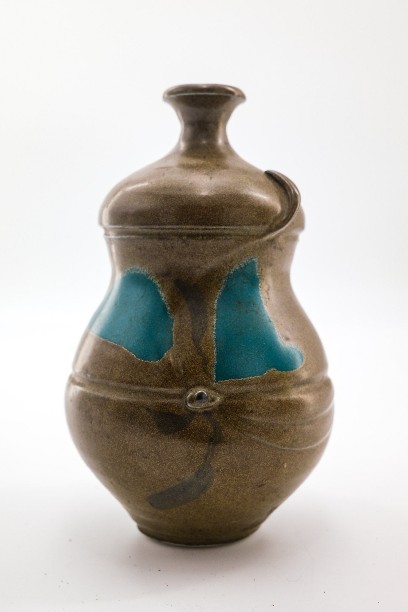 Pottery Jar with Turquoise Glaze / ターコイズ釉薬の陶器ジャー