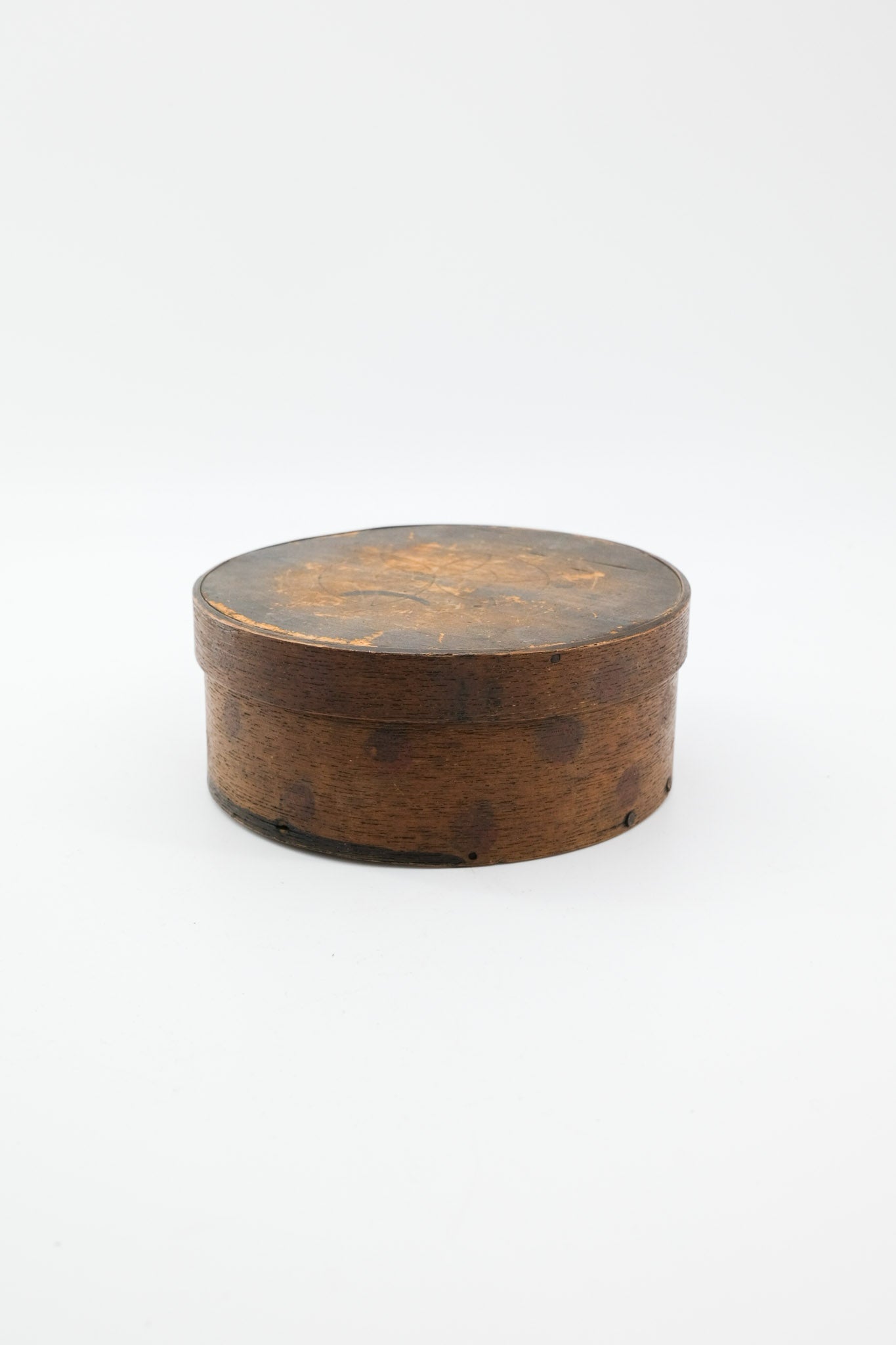 Vintage Wooden Round Bentwood Tally Box with Flower Pattern / ヴィンテージ 木製 ラウンド ベントウッド タリーボックス（花模様入り）