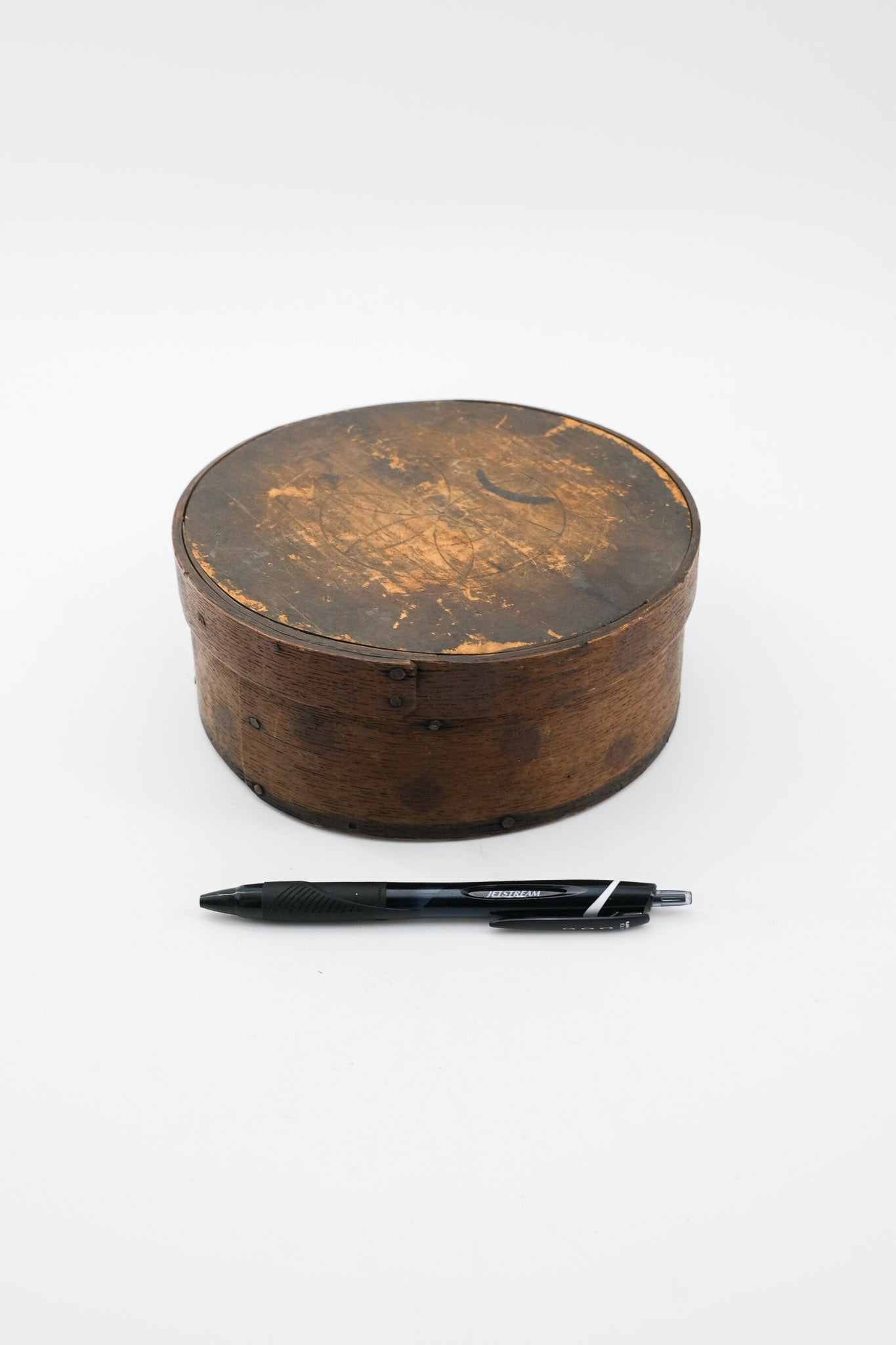 Vintage Wooden Round Bentwood Tally Box with Flower Pattern / ヴィンテージ 木製 ラウンド ベントウッド タリーボックス（花模様入り）