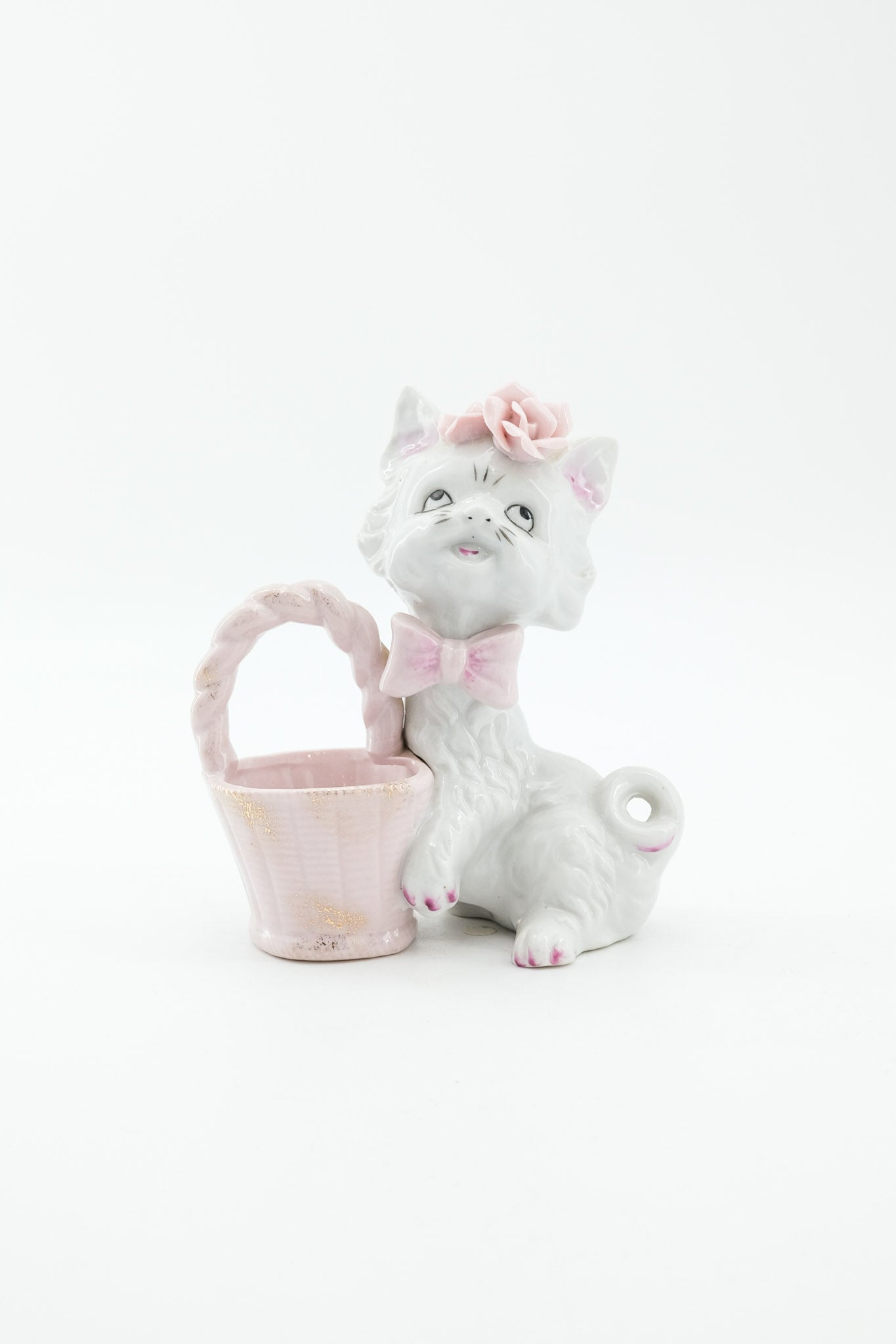 Wales Ceramic Cat with Flower Basket / ウェールズ 陶器の猫とフラワーバスケット