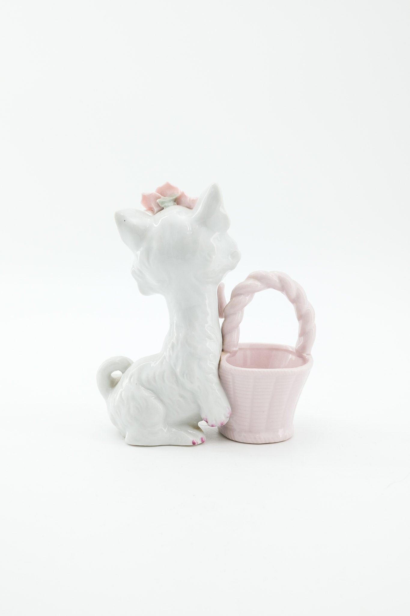 Wales Ceramic Cat with Flower Basket / ウェールズ 陶器の猫とフラワーバスケット