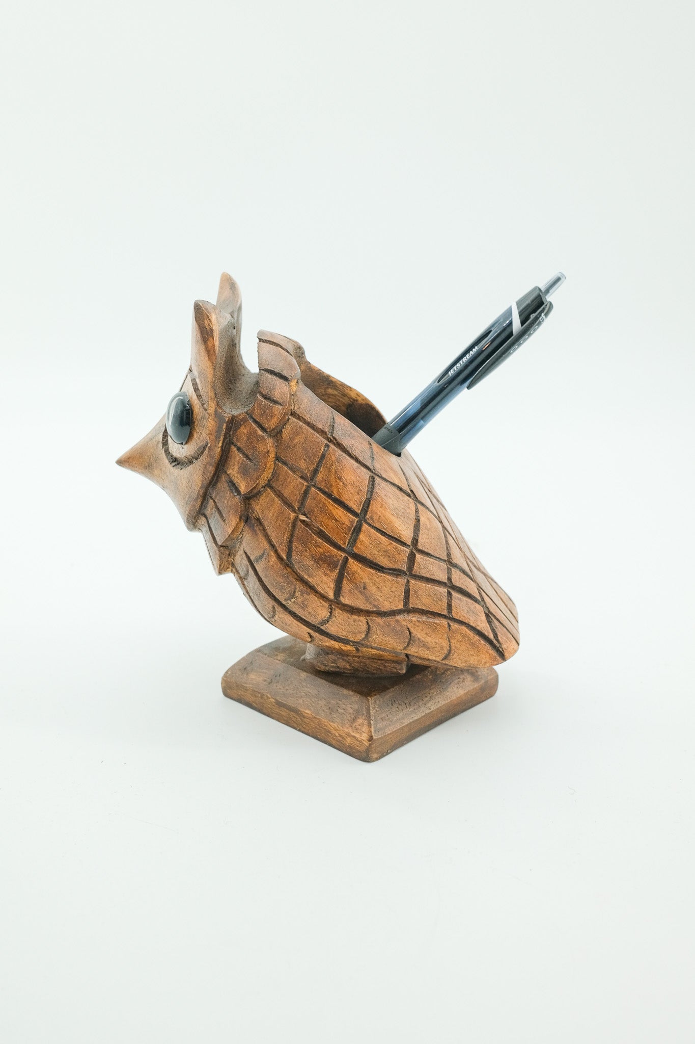 Wooden Owl Pen Holder / 木彫りのフクロウ ペンホルダー