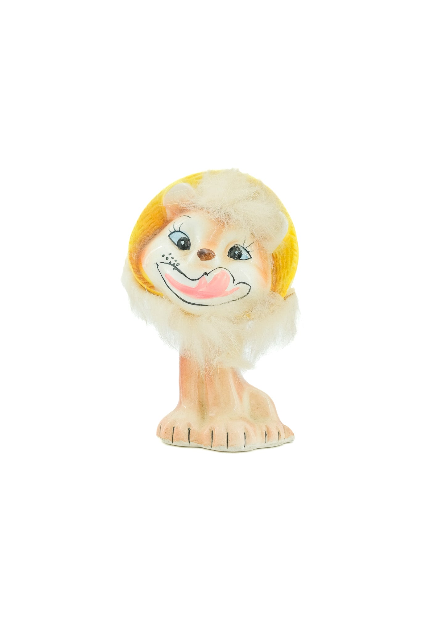 Vintage Ceramic Lion Figurine with Yellow Hat / 黄色い帽子のライオン 陶器置物