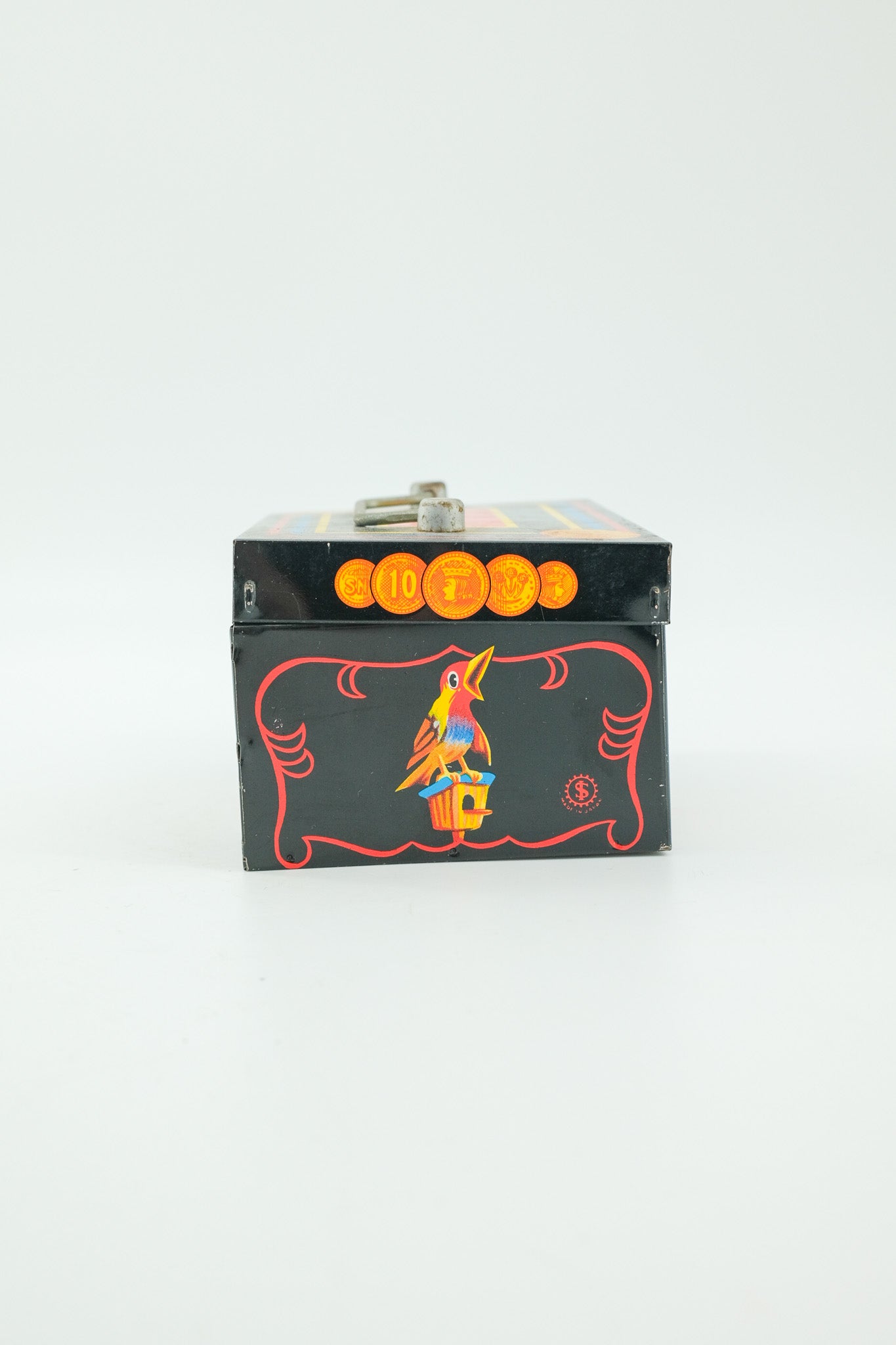 Vintage Tin Money Box with Illustrations / ヴィンテージ ブリキ貯金箱（イラスト入り）