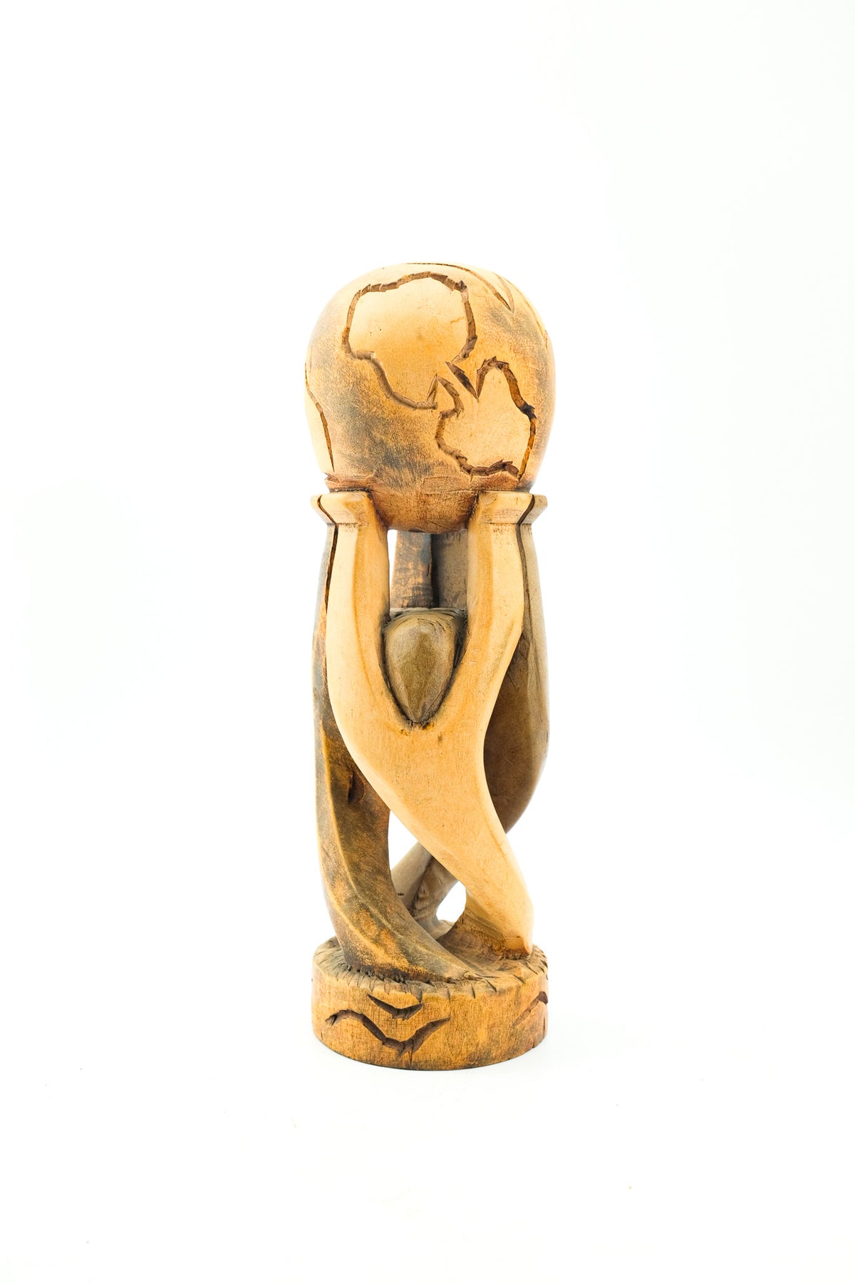 Wooden Unity Sculpture with Globe / 木彫り　団結した人々と地球の像