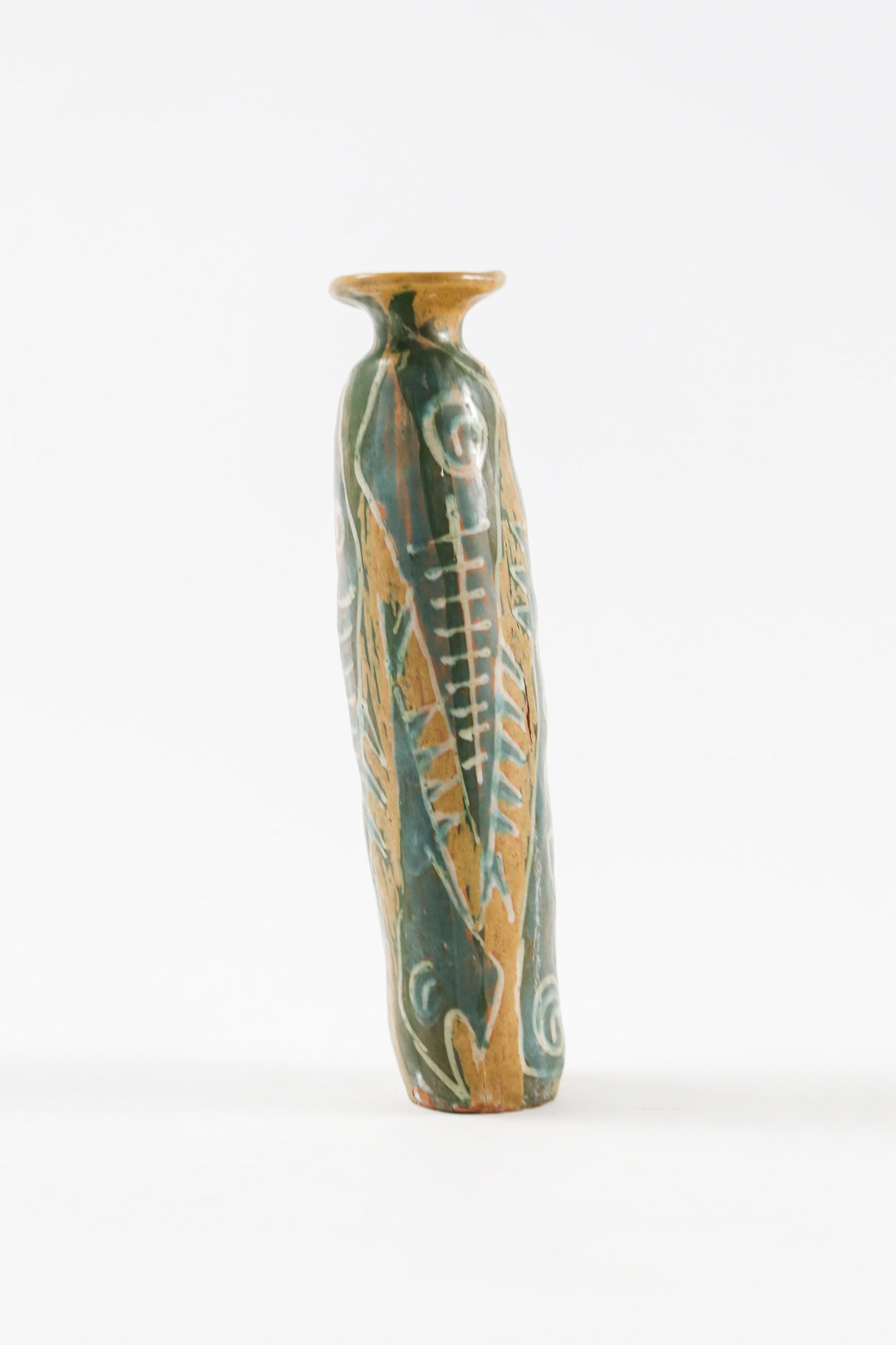 Slender Ceramic Vase with Fish Pattern / 細長花器 魚の絵柄