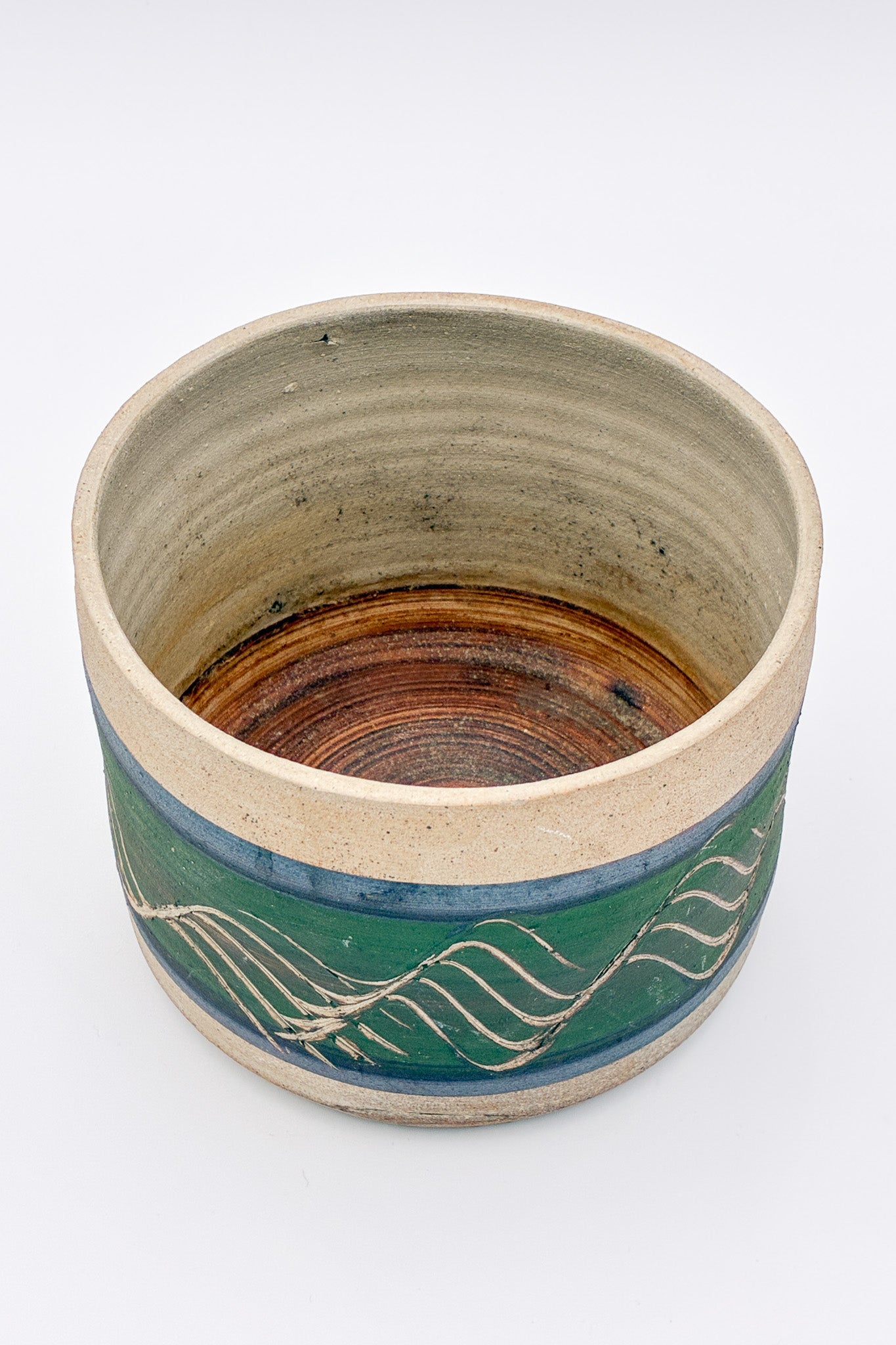 Wavy Green Ceramic Jar / なみなみの絵柄 陶器 グリーン