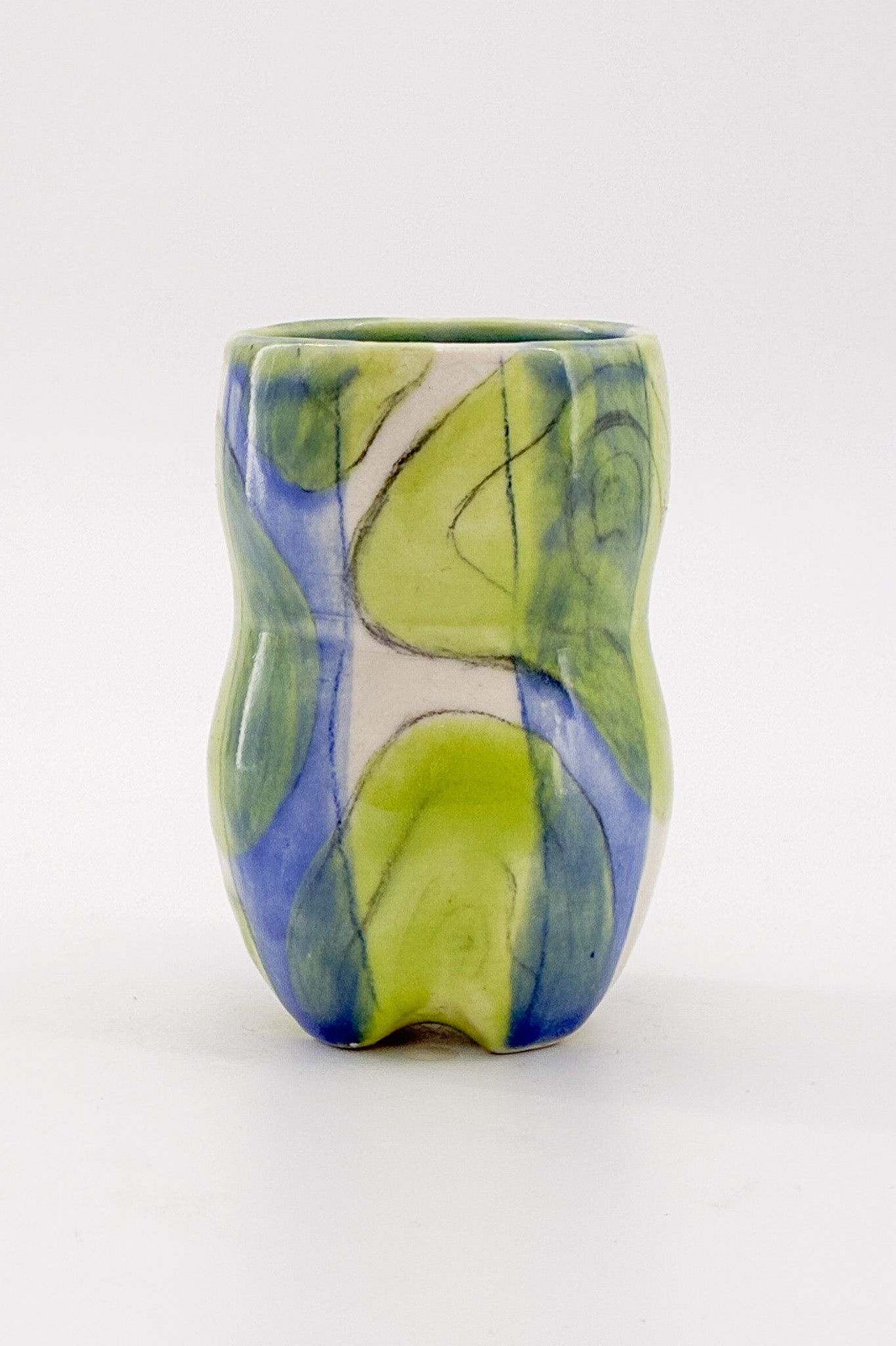 Ceramic Container Blue &amp; Yellow Green / 陶器 入れ物 青・黄緑