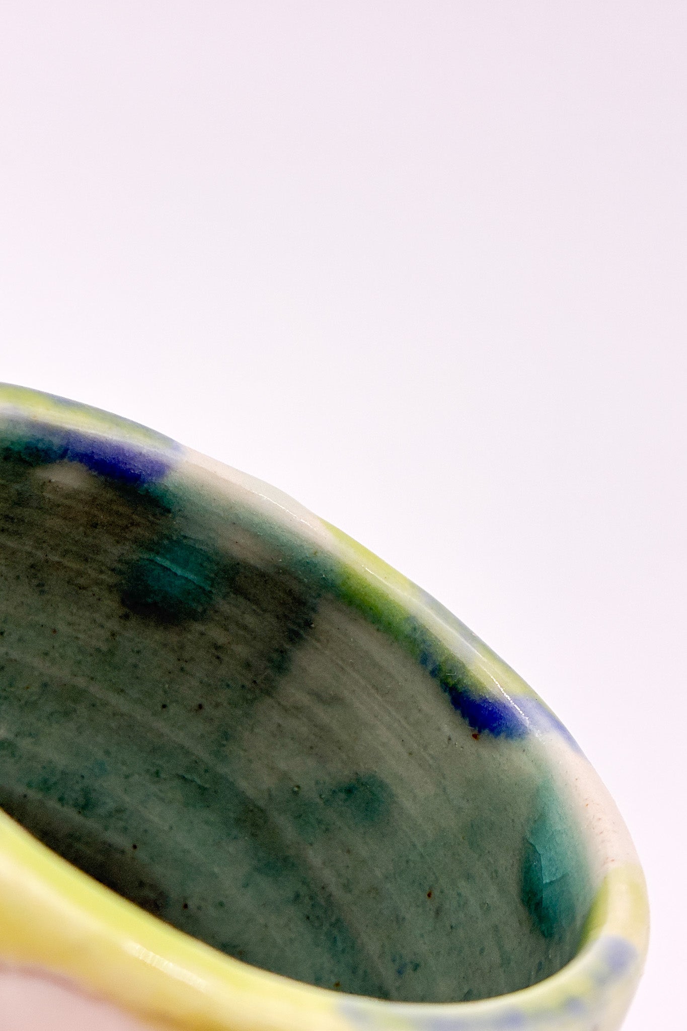 Ceramic Container Blue &amp; Yellow Green / 陶器 入れ物 青・黄緑