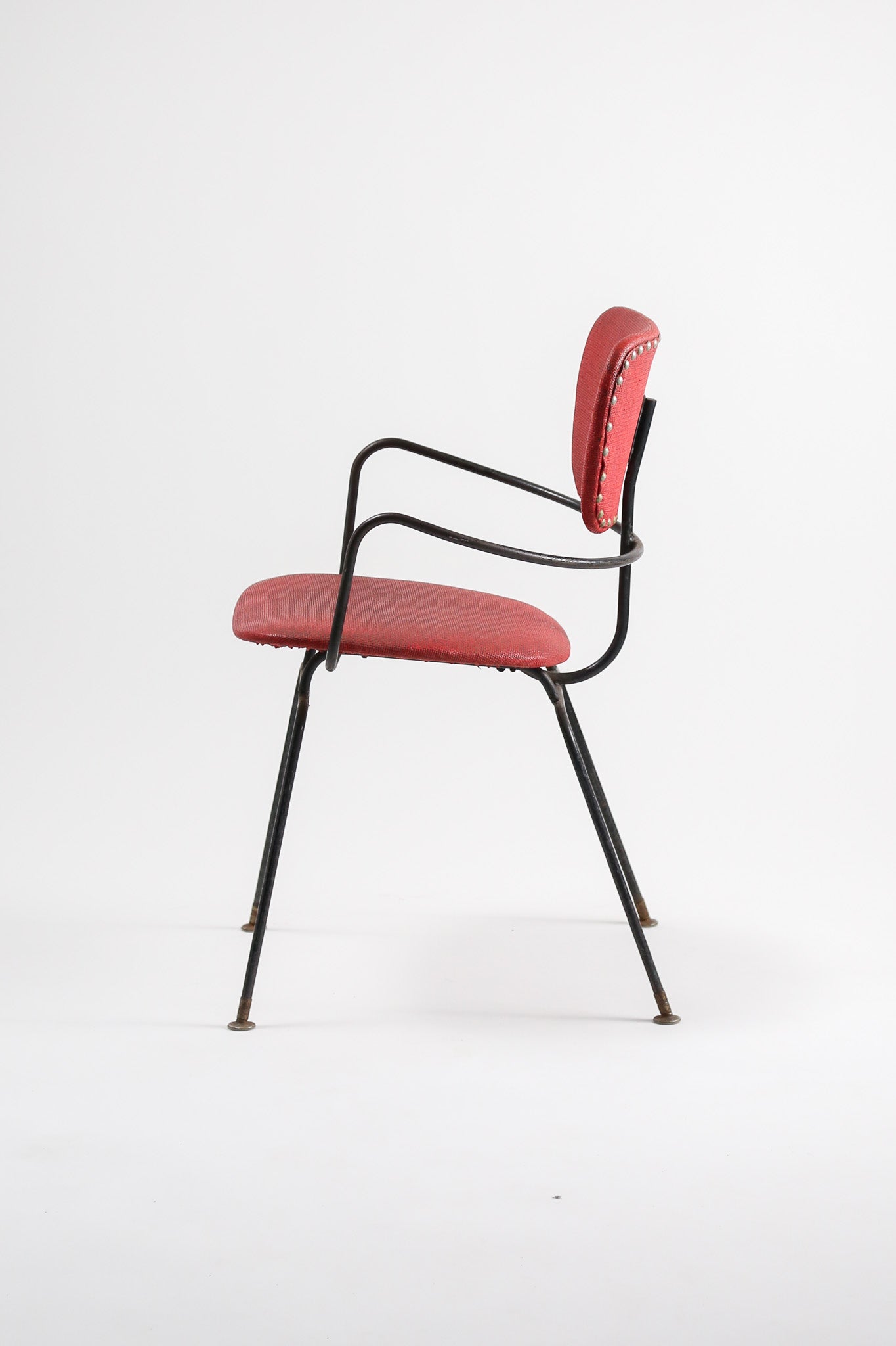 Metal Frame Chair with Red Upholstery / メタルフレーム チェア レッド