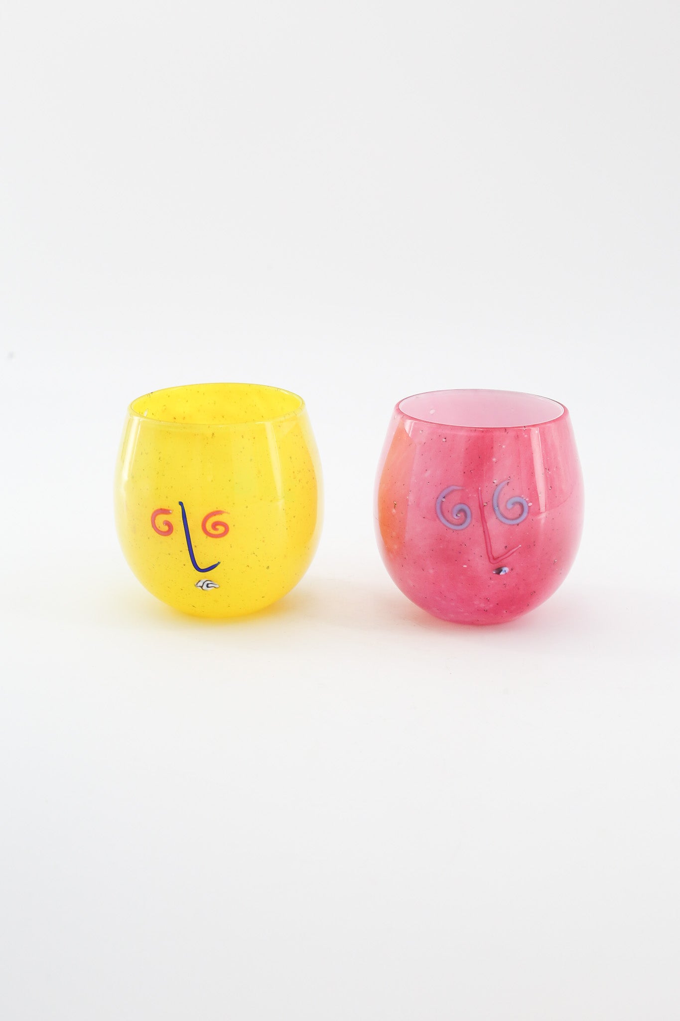 Art Glass Face Motif Object 3pc Set (Signed, 1992) / アートガラス フェイスモチーフ オブジェ 3点セット（サイン入り）