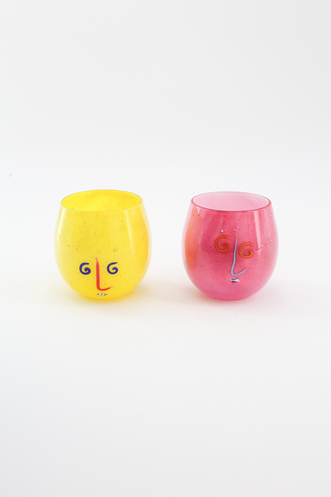 Art Glass Face Motif Object 3pc Set (Signed, 1992) / アートガラス フェイスモチーフ オブジェ 3点セット（サイン入り）