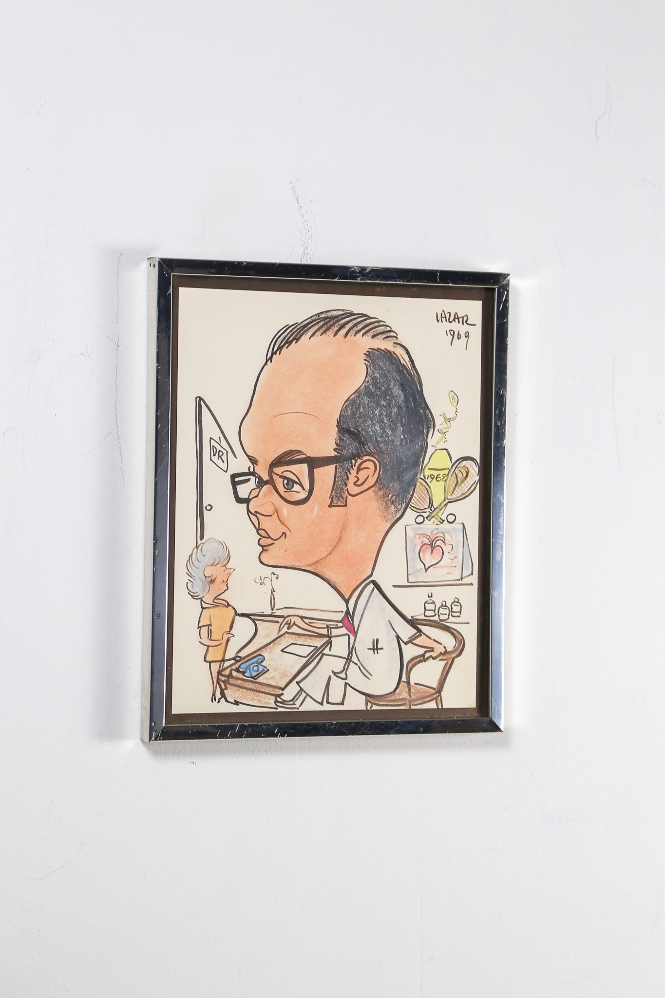 Original Caricature of a Doctor by Lazar, 1969 / 1969年 医師のカリカチュア原画（LAZAR作）