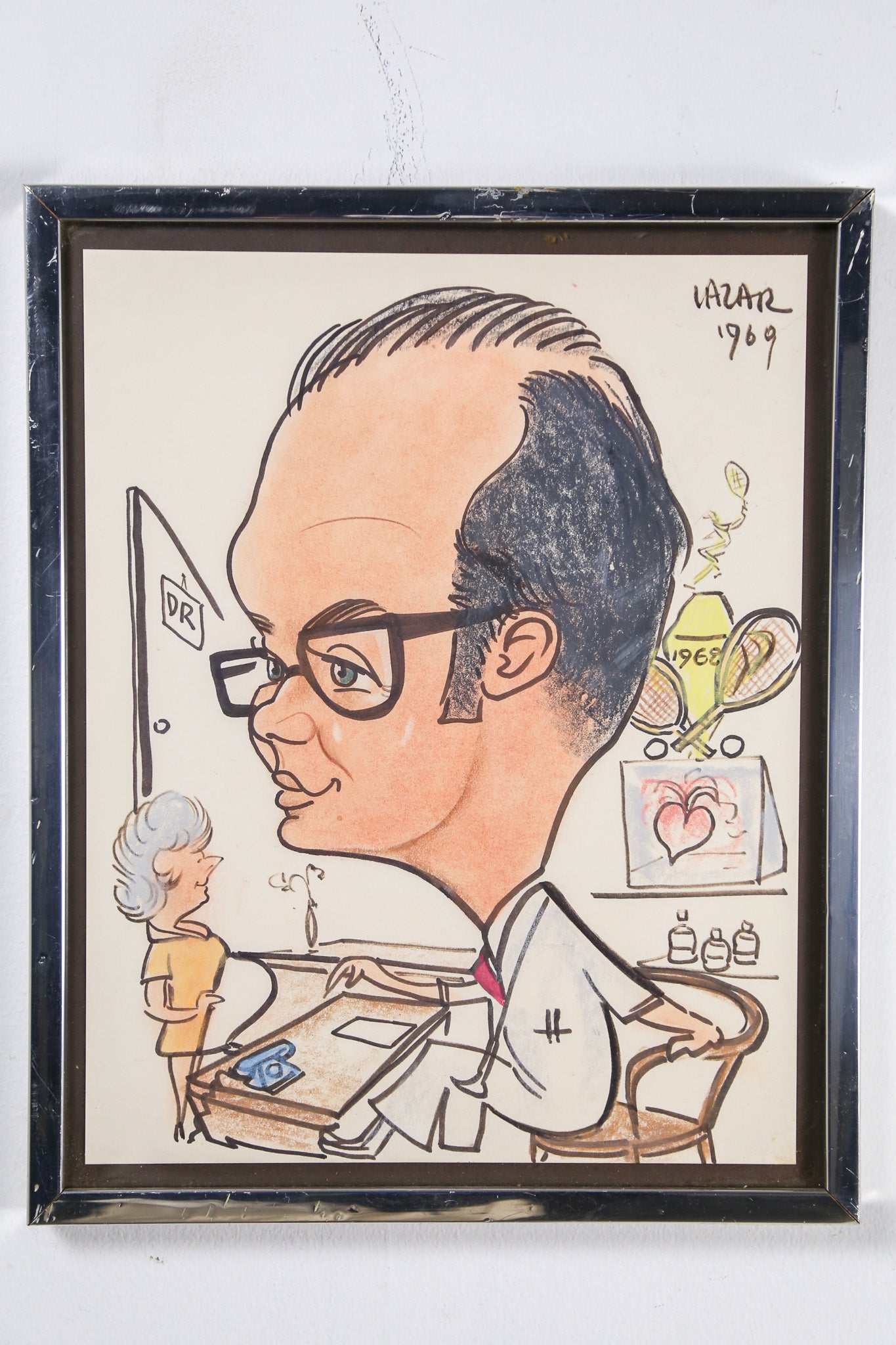 Original Caricature of a Doctor by Lazar, 1969 / 1969年 医師のカリカチュア原画（LAZAR作）