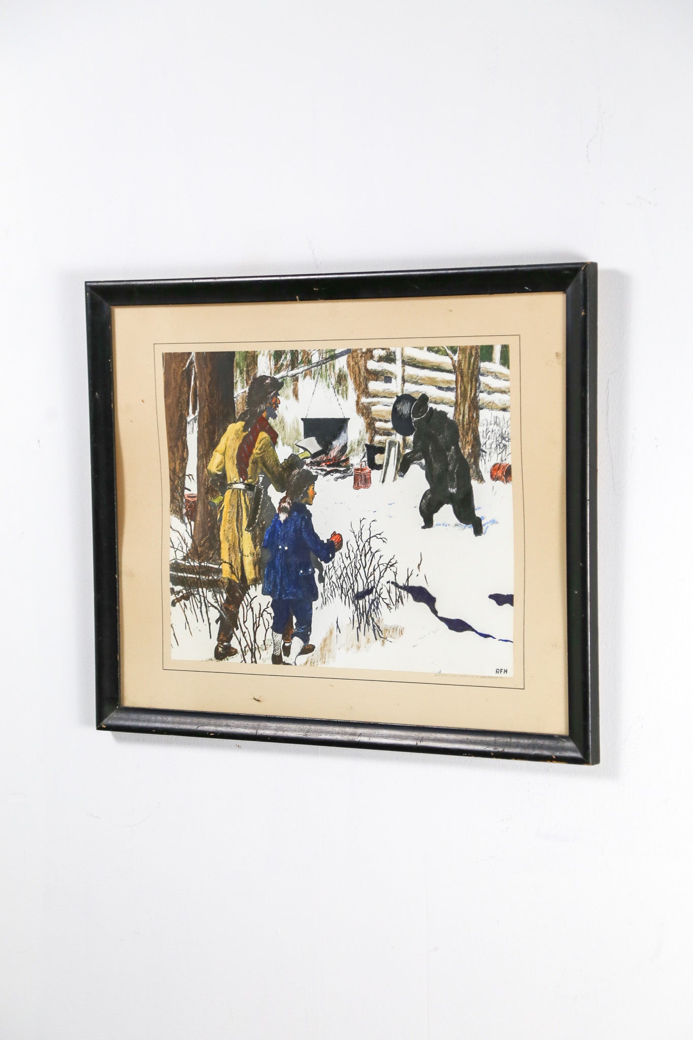 Vintage Art Print "The Bear and the Kettle" by RFH / ヴィンテージ アートプリント "熊と大釜" RFH署名入り