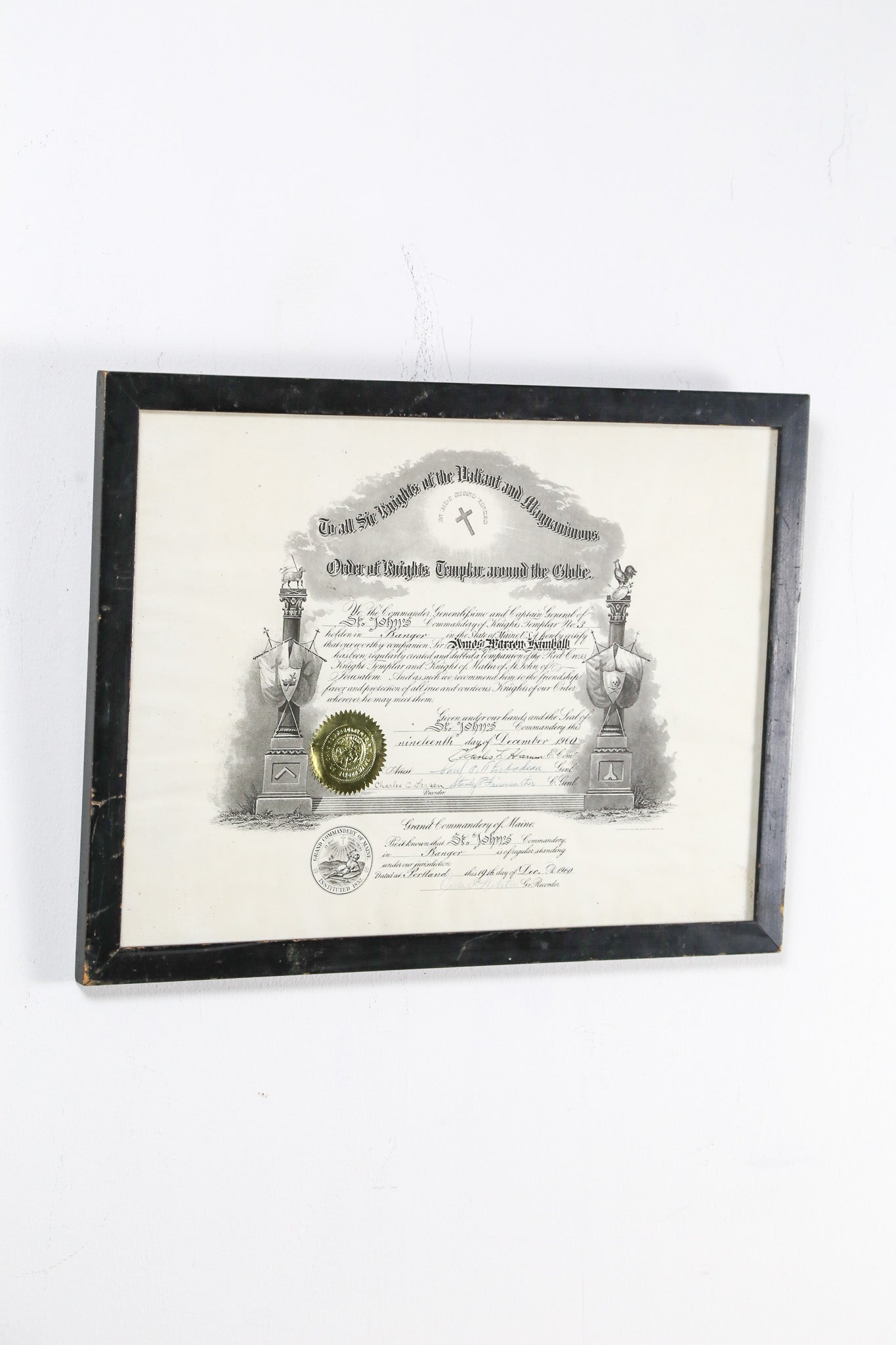 Knights Templar Certificate (1960) / 1960年 テンプル騎士団 認定証 額装品