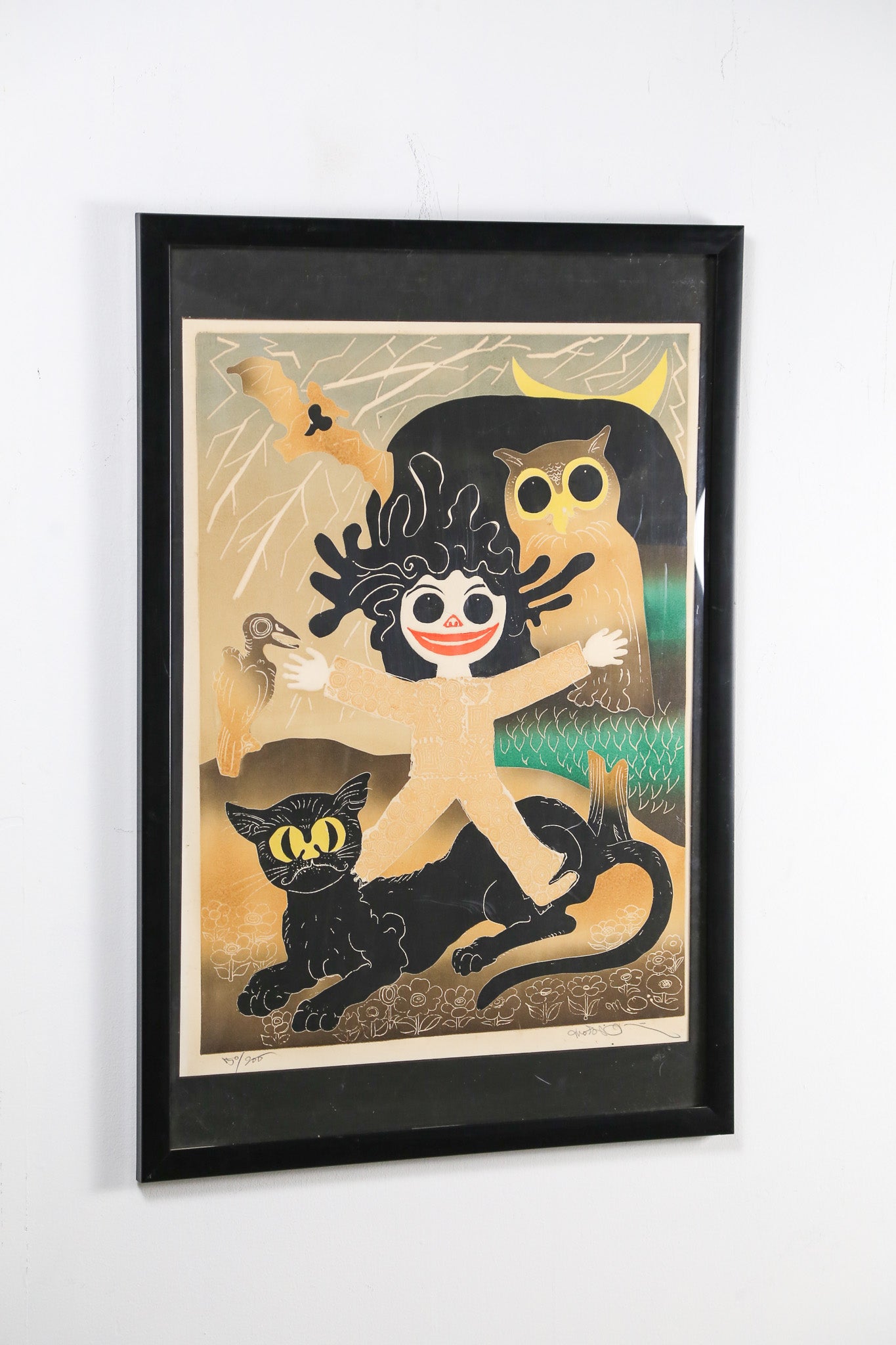 Night Creatures and Child Screen Print / 月夜と動物たち シルクスクリーン