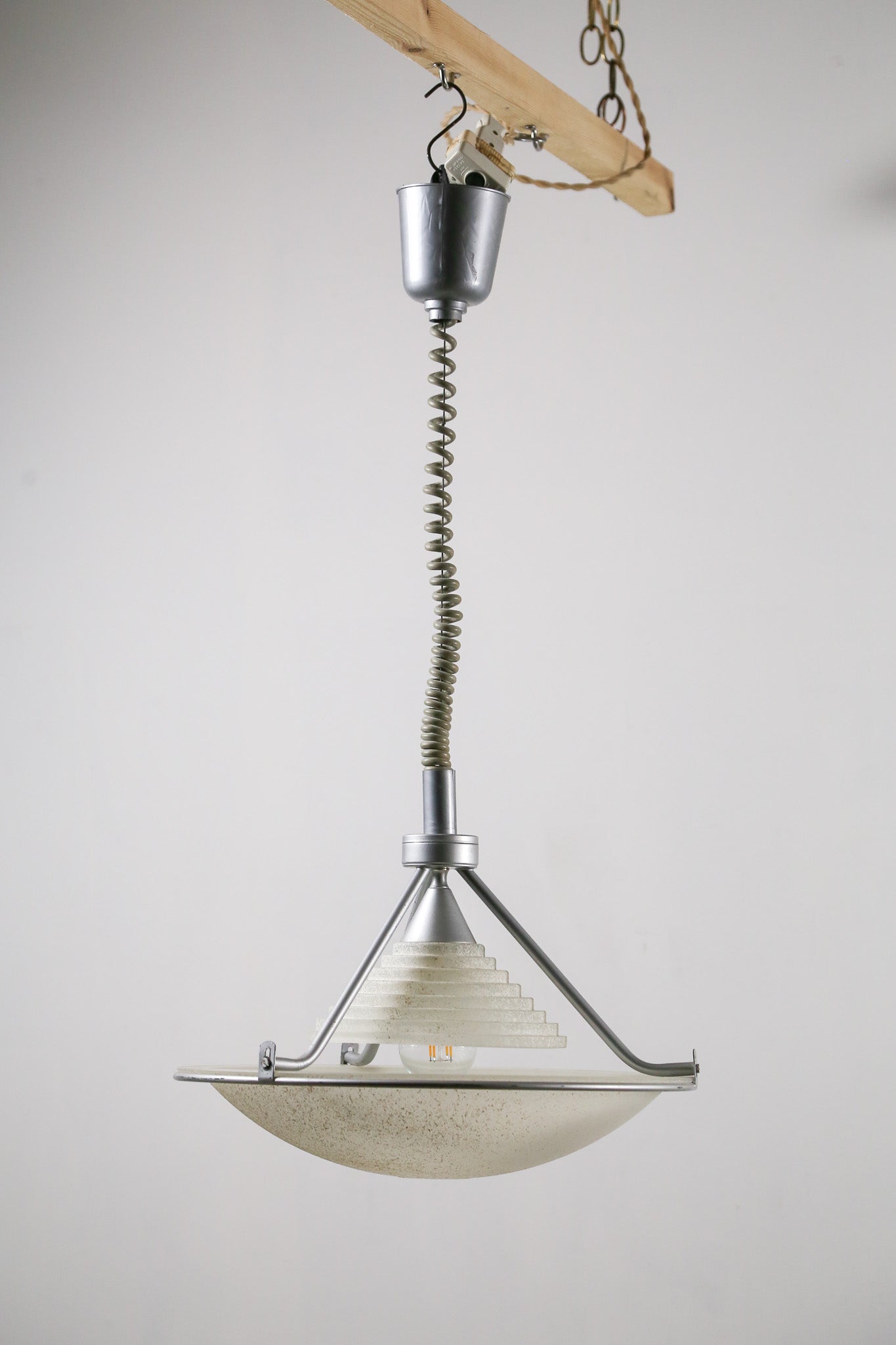 Pendant Light with Stepped Glass Shade and Speckled Bowl / ステップガラスシェード＆斑点模様ボウル ペンダントライト
