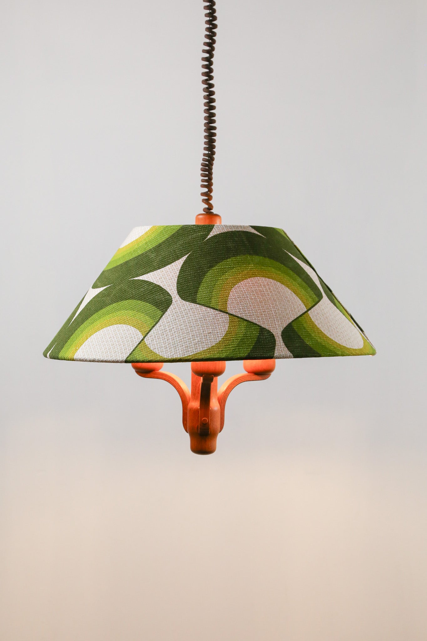 Vintage Teak Pendant Light with Psychadelic Green Shade / ヴィンテージ チーク ペンダントライト サイケデリックグリーンシェード