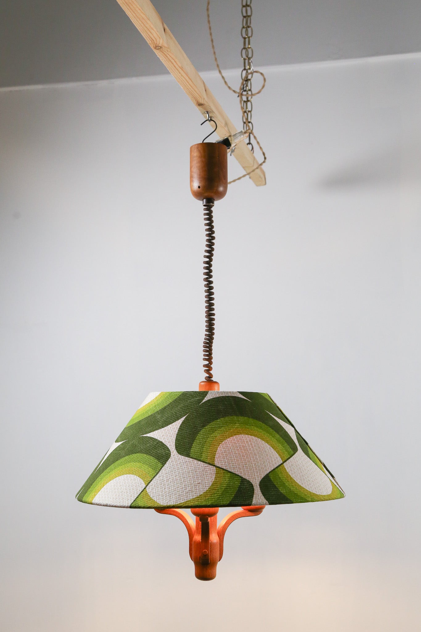 Vintage Teak Pendant Light with Psychadelic Green Shade / ヴィンテージ チーク ペンダントライト サイケデリックグリーンシェード