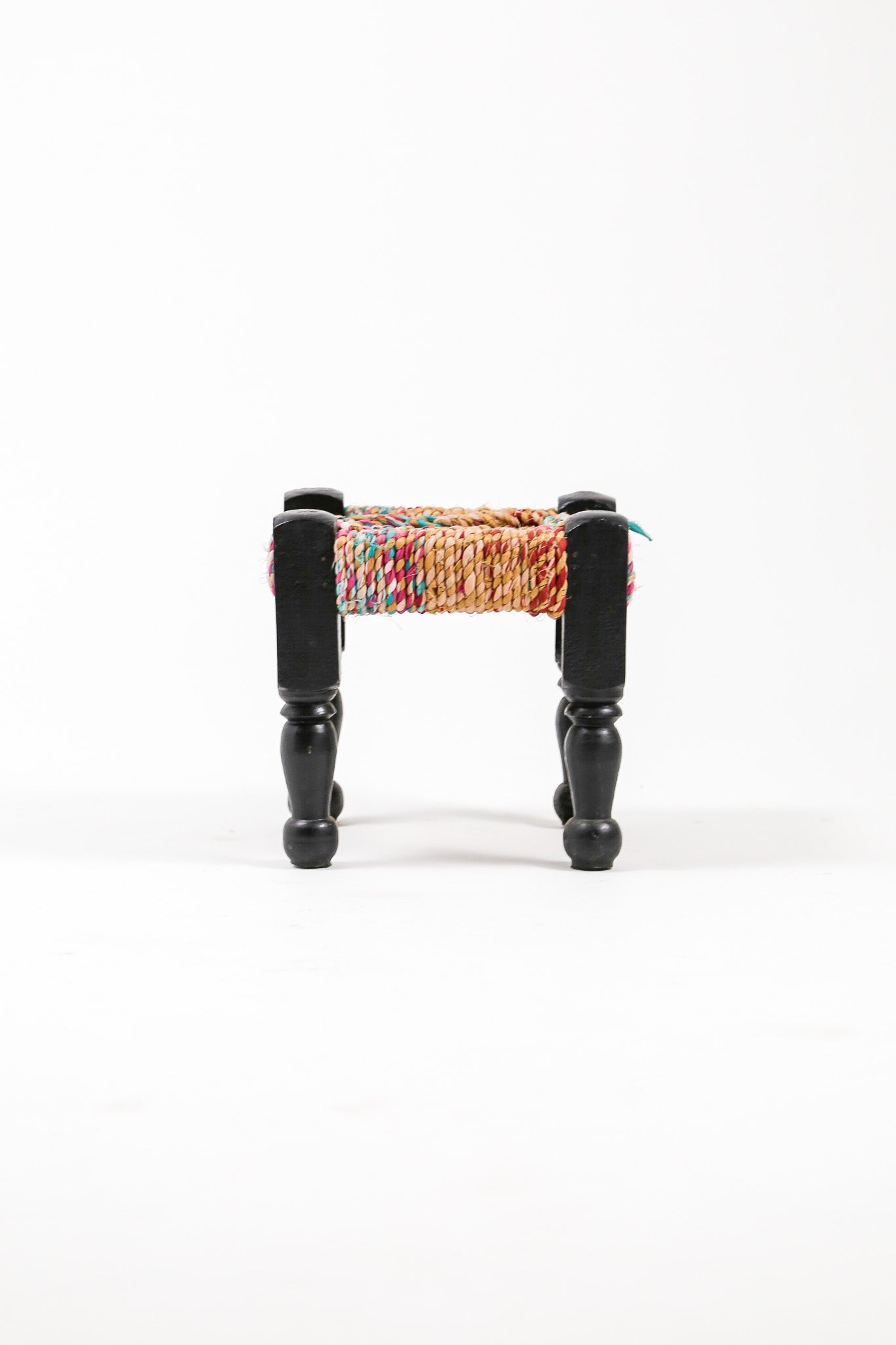 Vintage Multicolored Rope Woven Footstool / ヴィンテージ マルチカラー ロープ ウェービング フットスツール
