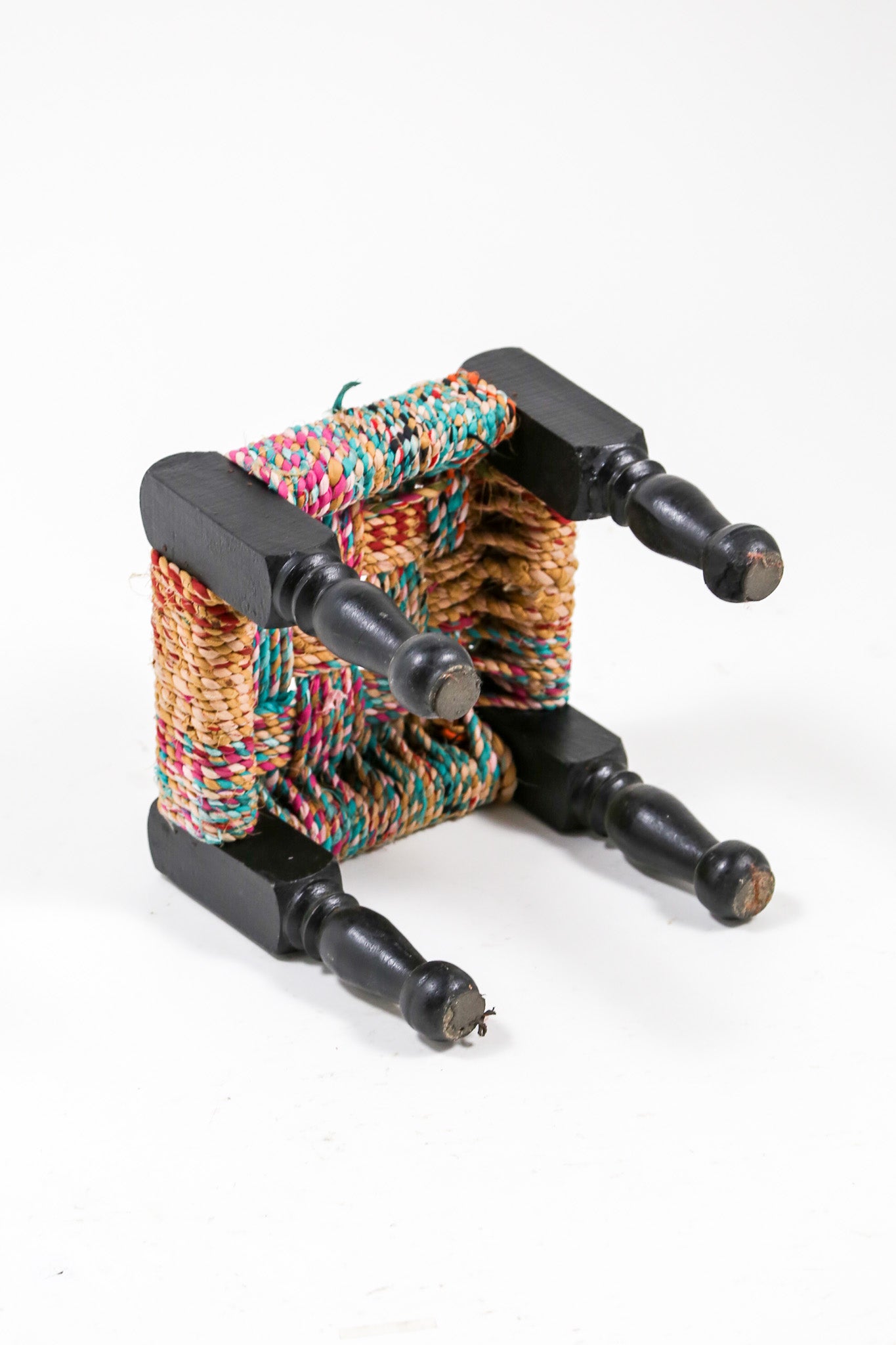 Vintage Multicolored Rope Woven Footstool / ヴィンテージ マルチカラー ロープ ウェービング フットスツール