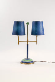 Double Arm Table Lamp with Blue Silk Shades / ブルーシルクシェード ダブルアームテーブルランプ