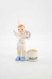 January New Year's Angel Ceramic Figurine / January ニューイヤー エンジェル クロック 陶器置物