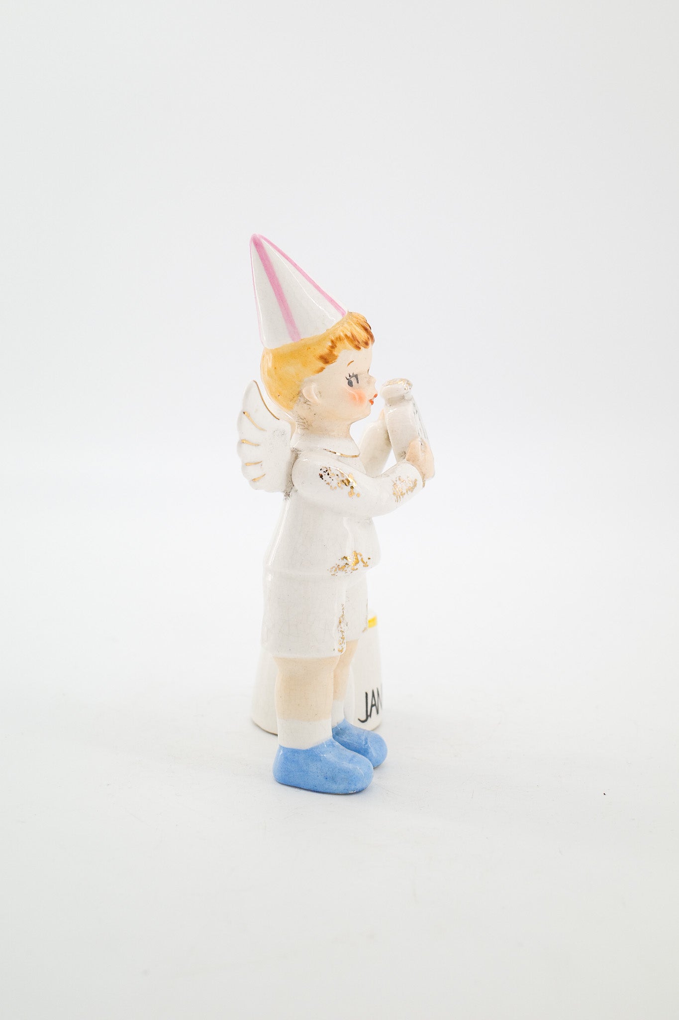 January New Year's Angel Ceramic Figurine / January ニューイヤー エンジェル クロック 陶器置物