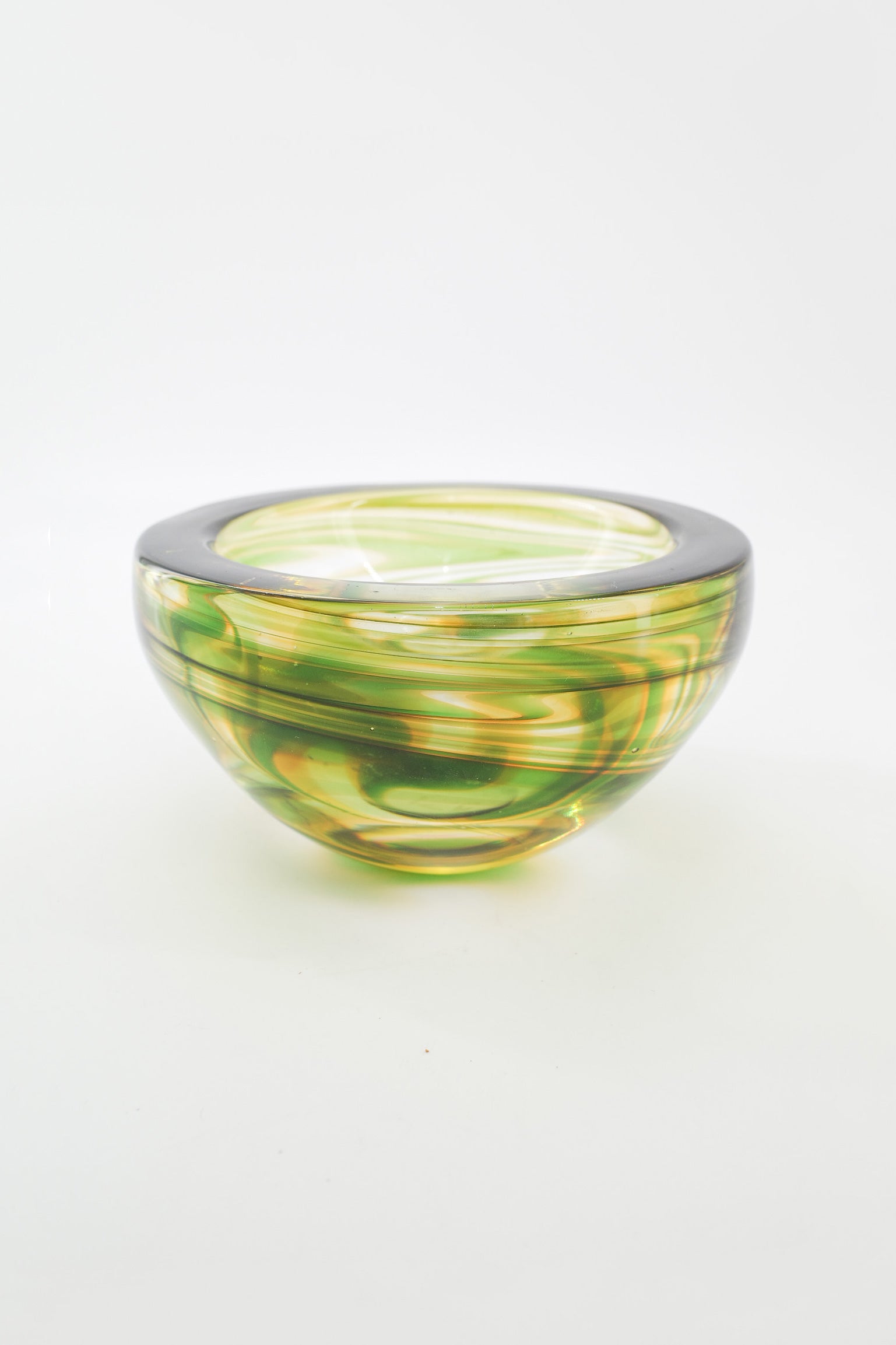 Glass Bowl with Green and Amber Swirl / グリーン＆アンバー スパイラルガラスボウル