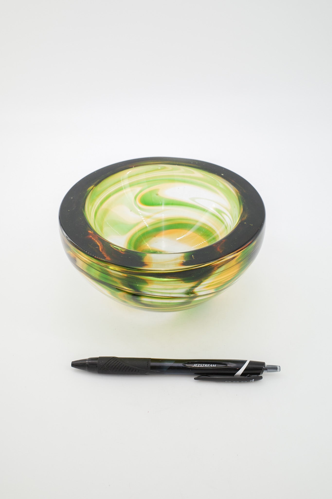 Glass Bowl with Green and Amber Swirl / グリーン＆アンバー スパイラルガラスボウル