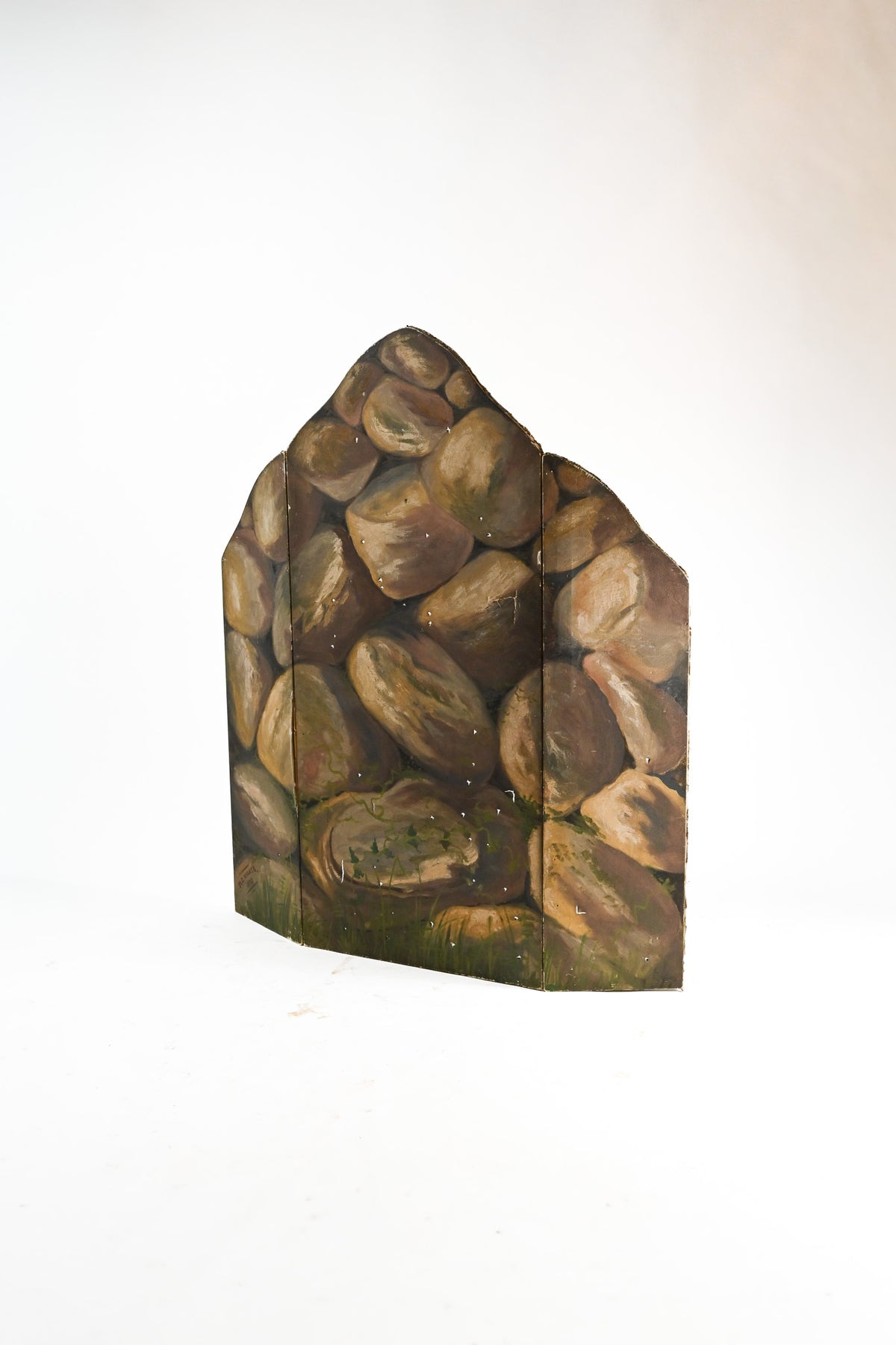 Antique 3-Panel Folding Screen "Stone Wall" / 1890's 3連ペイントパーテーション