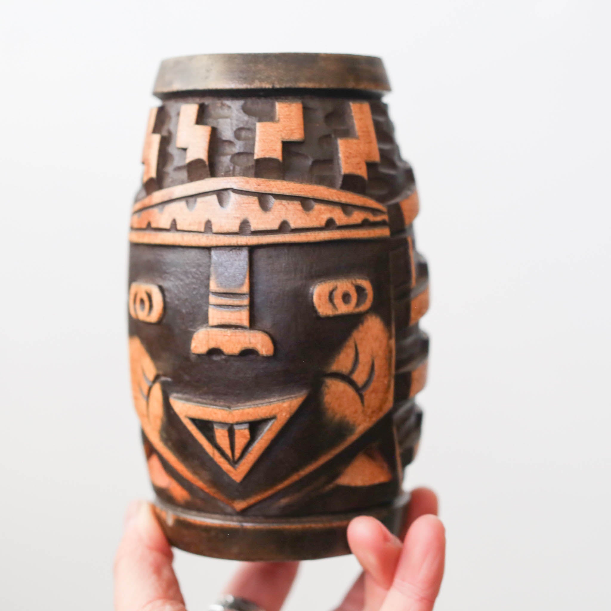Wood Carved Face Cup / 木製顔のカップ
