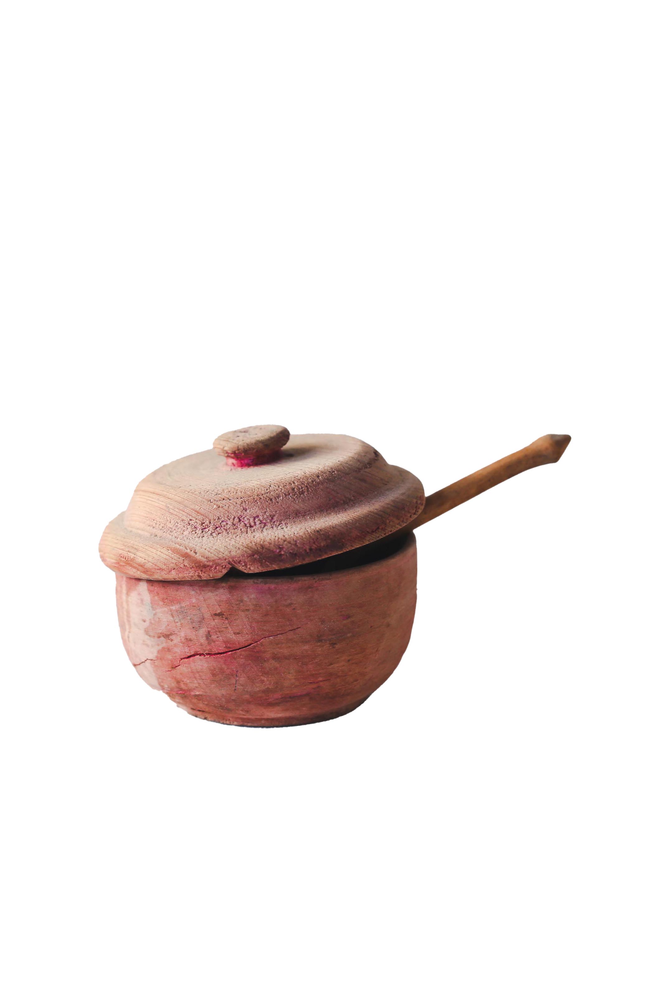 Wooden Bowl With Lid And Spoon / 木製ポットとスプーン
