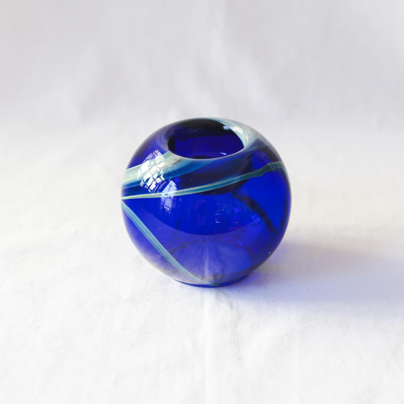 Blue Glass Candle Holder / 青いガラスのキャンドルホルダー